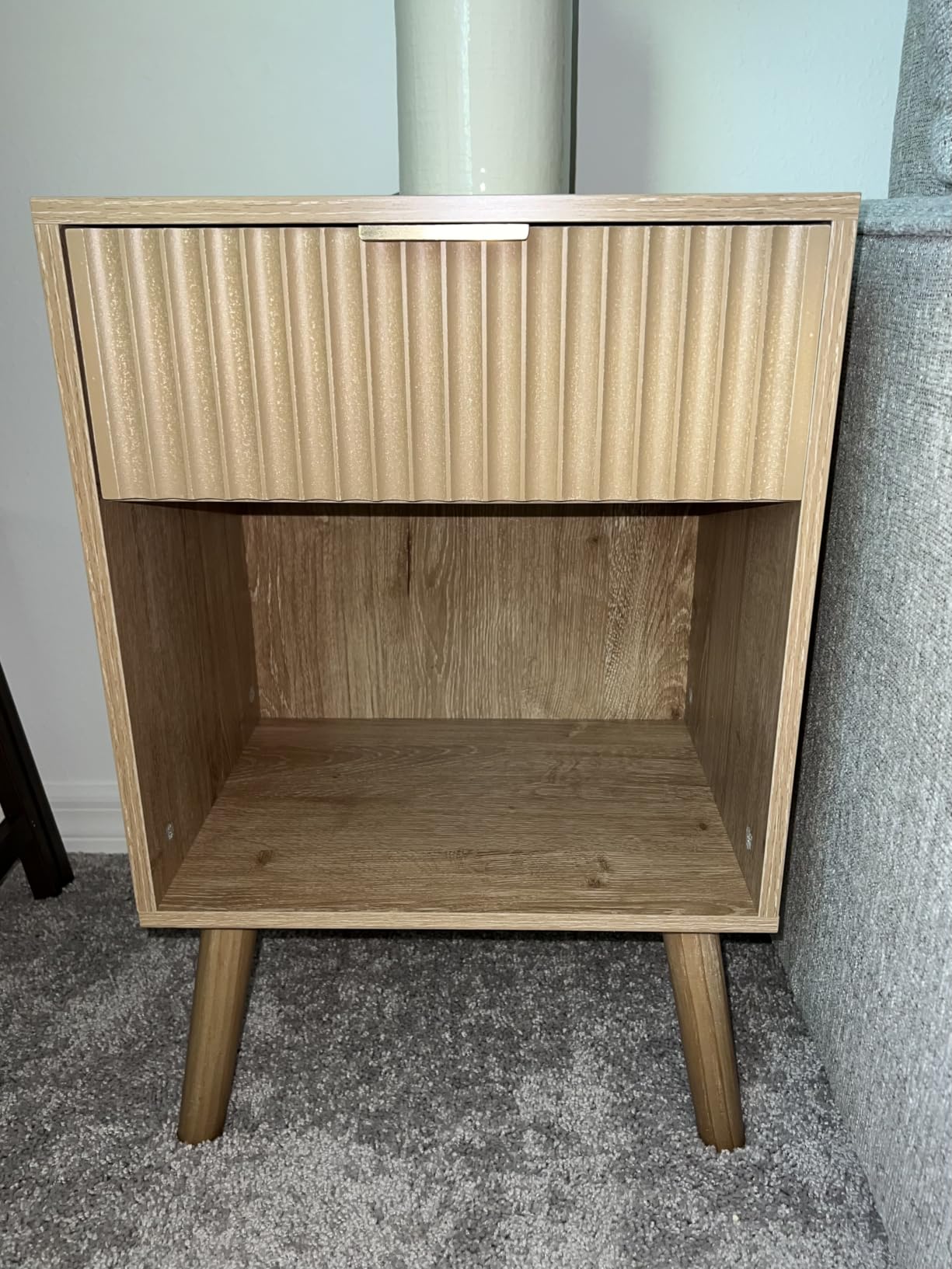 Fultyle Nightstand with Charging Station, Fluted Bedside Table with Storage | Walnut Night stand with USB and Type C Ports, End Table with Drawer and Open Shelf for Bedroom, Living Room (Walnut Brown) customer photo 2