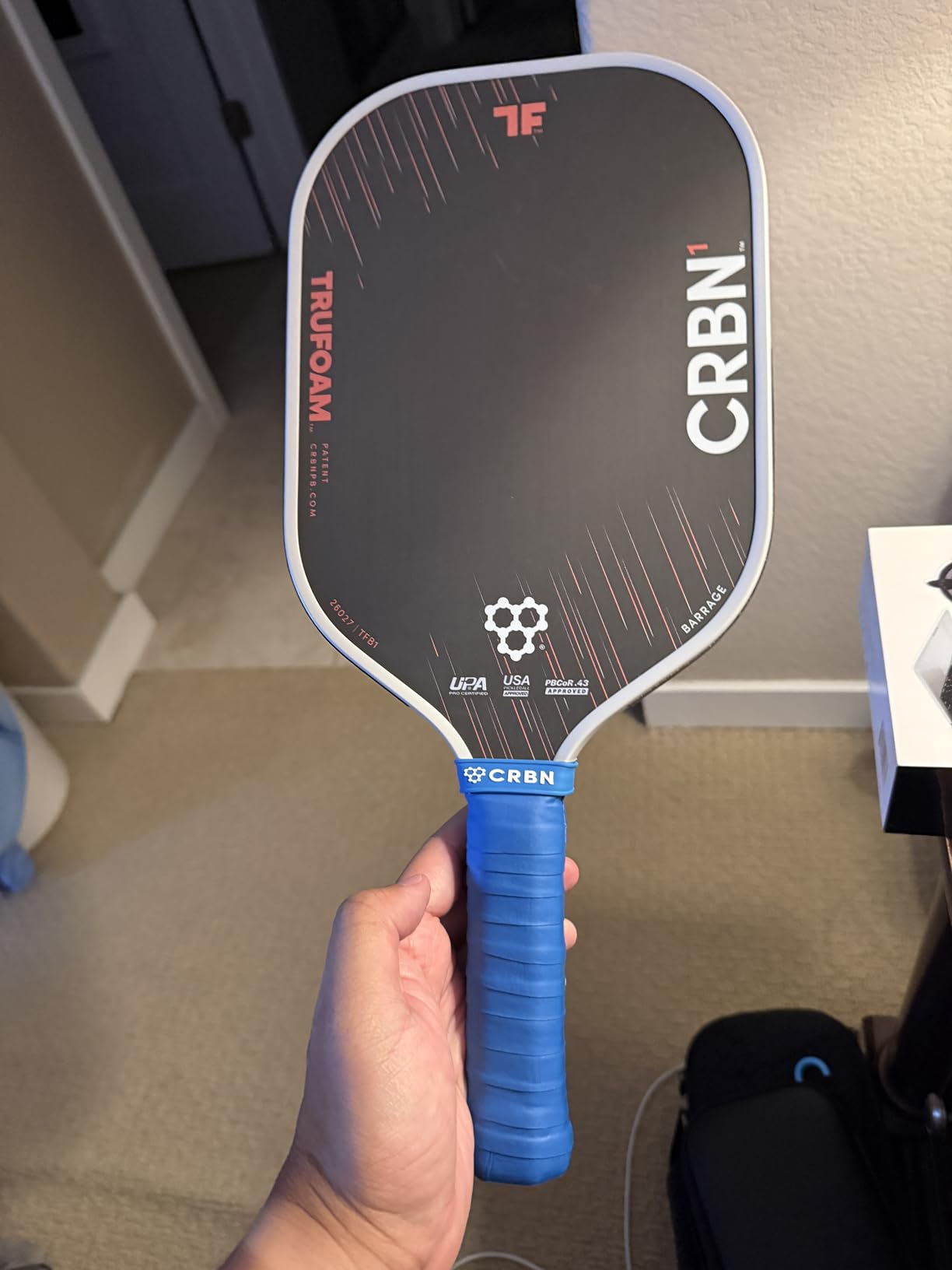 TruFoam Barrage - Carbon Fiber Pickleball Paddle | 100% Foam Floating Core Designed for Maximum Power, 14mm customer photo 1
