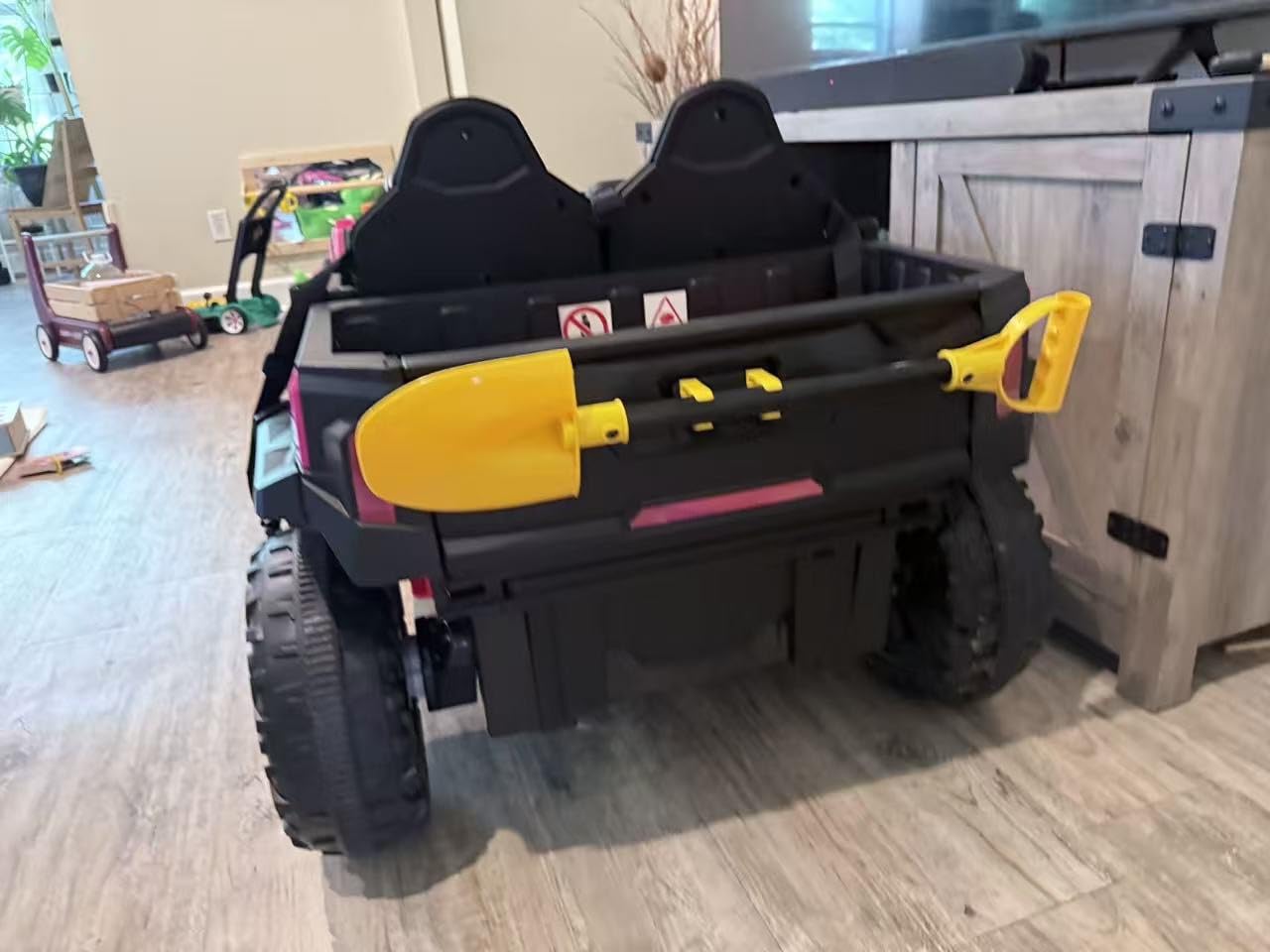 ELEMARA 24V Ride on Toy for Big Kid, Ride on Car 2 Seater w/Sun Shade, Dump Bed & Shovel, 4.5MPH, 4WD Electric Car for Kids, Battery Car w/Remote, Kids Ride on Truck, 3 Speeds, LED Lights, Bluetooth, Hot Pink customer photo 2