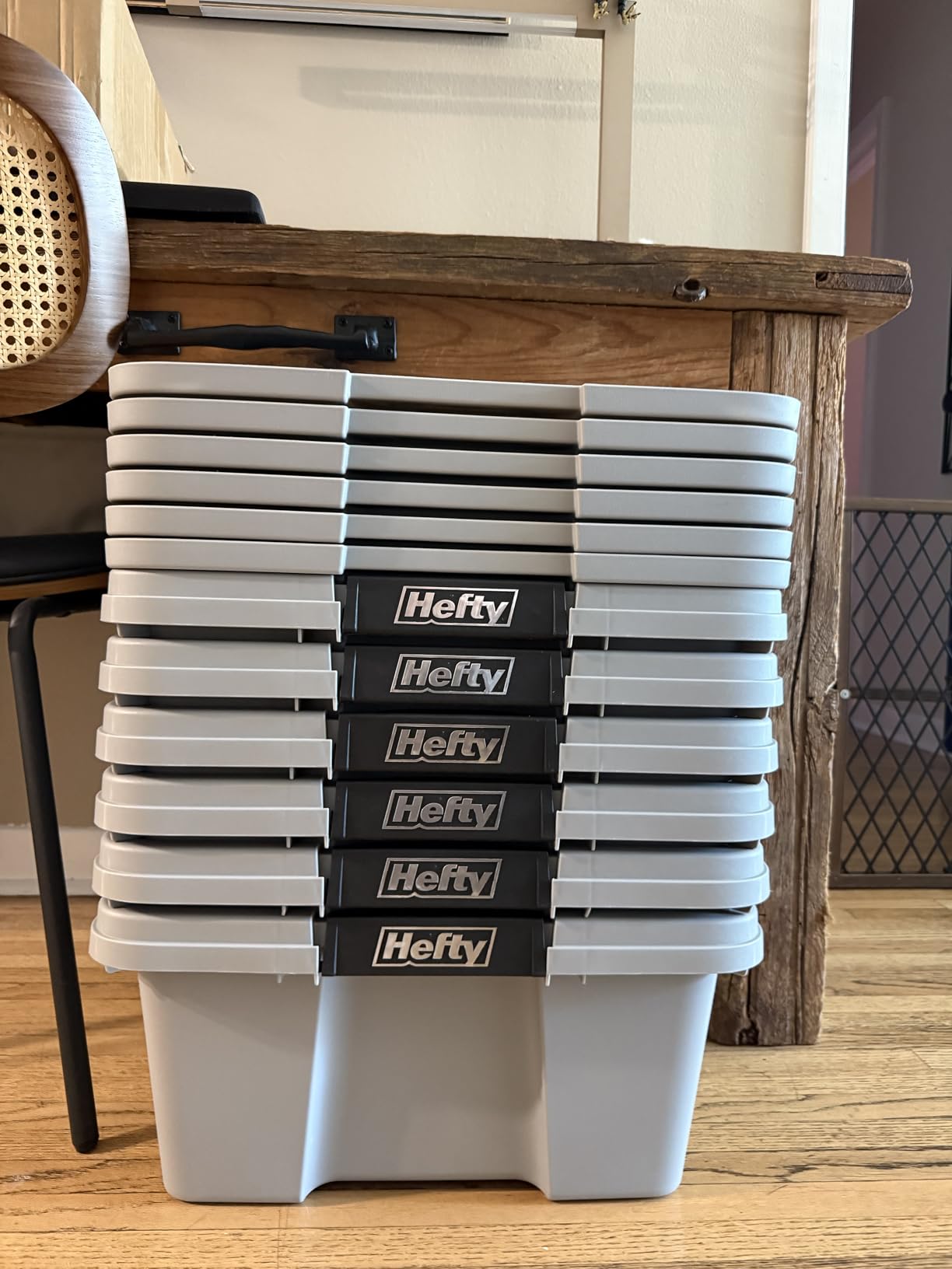 Hefty 12 Gallon Storage Bin with Clear Lid, Heavy Duty Plastic Storage Container Stackable Tote for Garage Closet Home Organization, Medium Storage Bin, 6 Pack, Grey customer photo 2