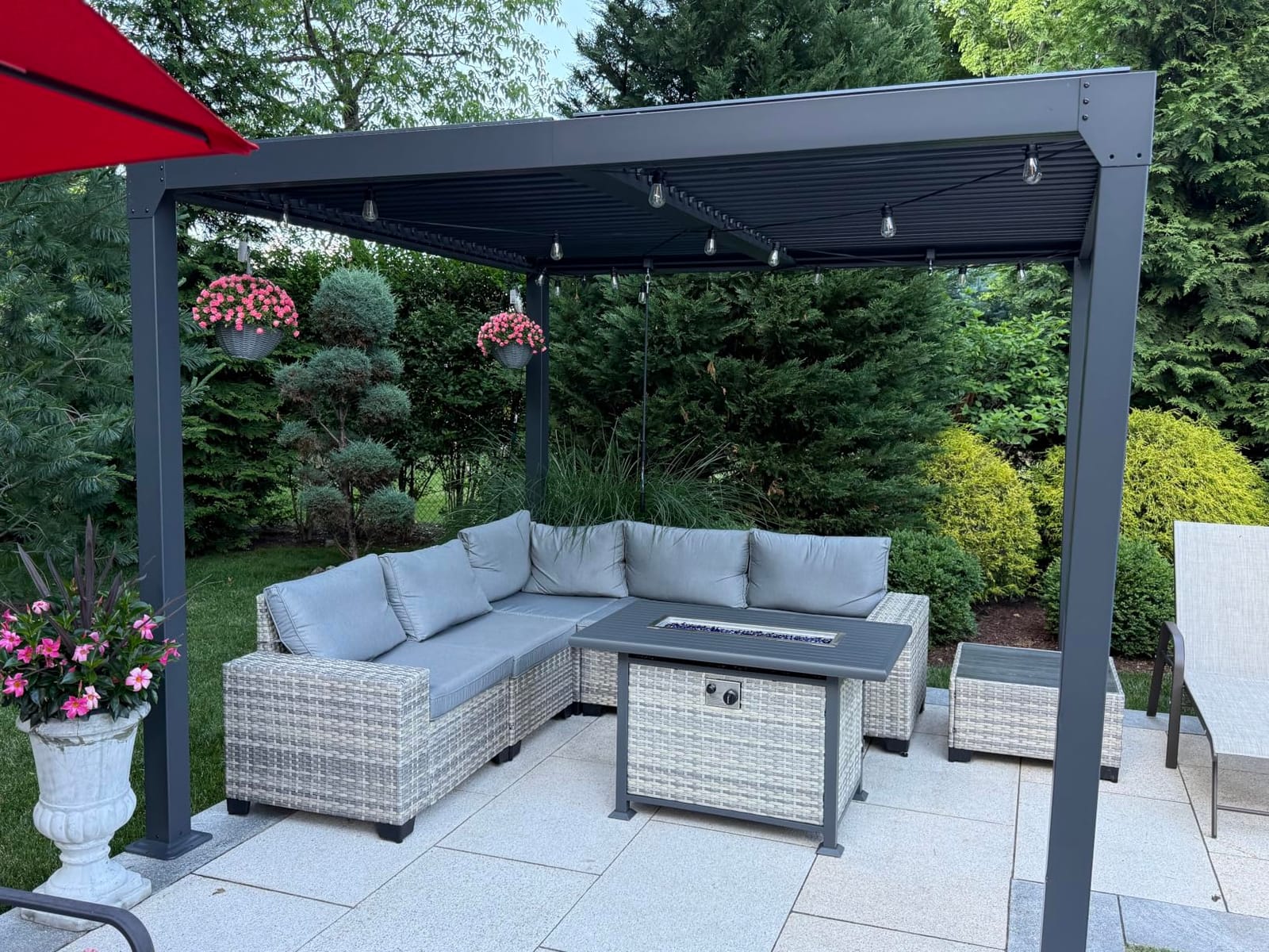Outdoor Patio Furniture Set PE Wicker Rattan Outdoor Sectional Sofa | Patio Conversation Set with 55,000 BTU Fire Pit Table & Rocking Swivel Chair,Coffee Table & Thickened Cushions, Beige customer photo 1