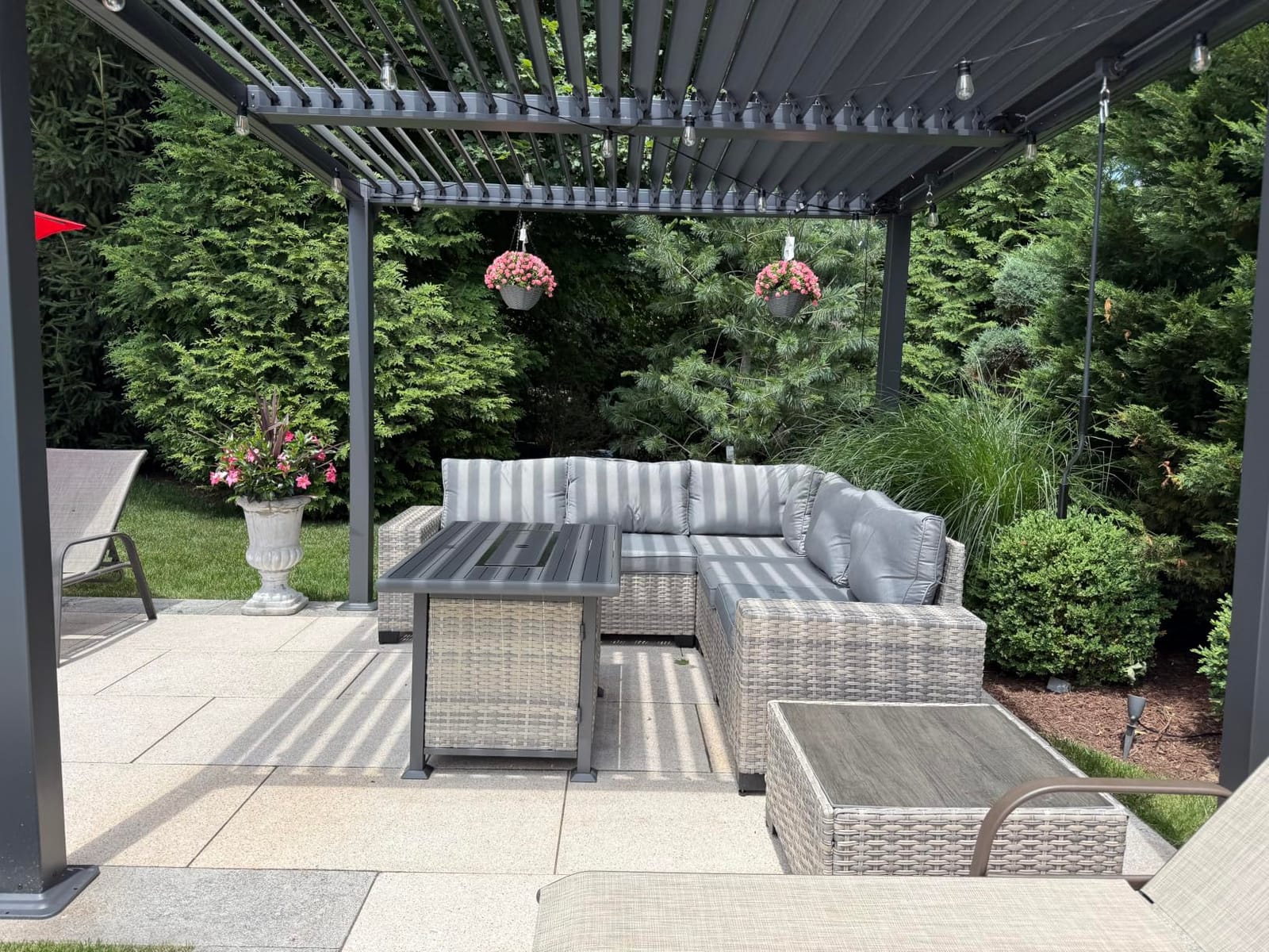 Outdoor Patio Furniture Set PE Wicker Rattan Outdoor Sectional Sofa | Patio Conversation Set with 55,000 BTU Fire Pit Table & Rocking Swivel Chair,Coffee Table & Thickened Cushions, Beige customer photo 2
