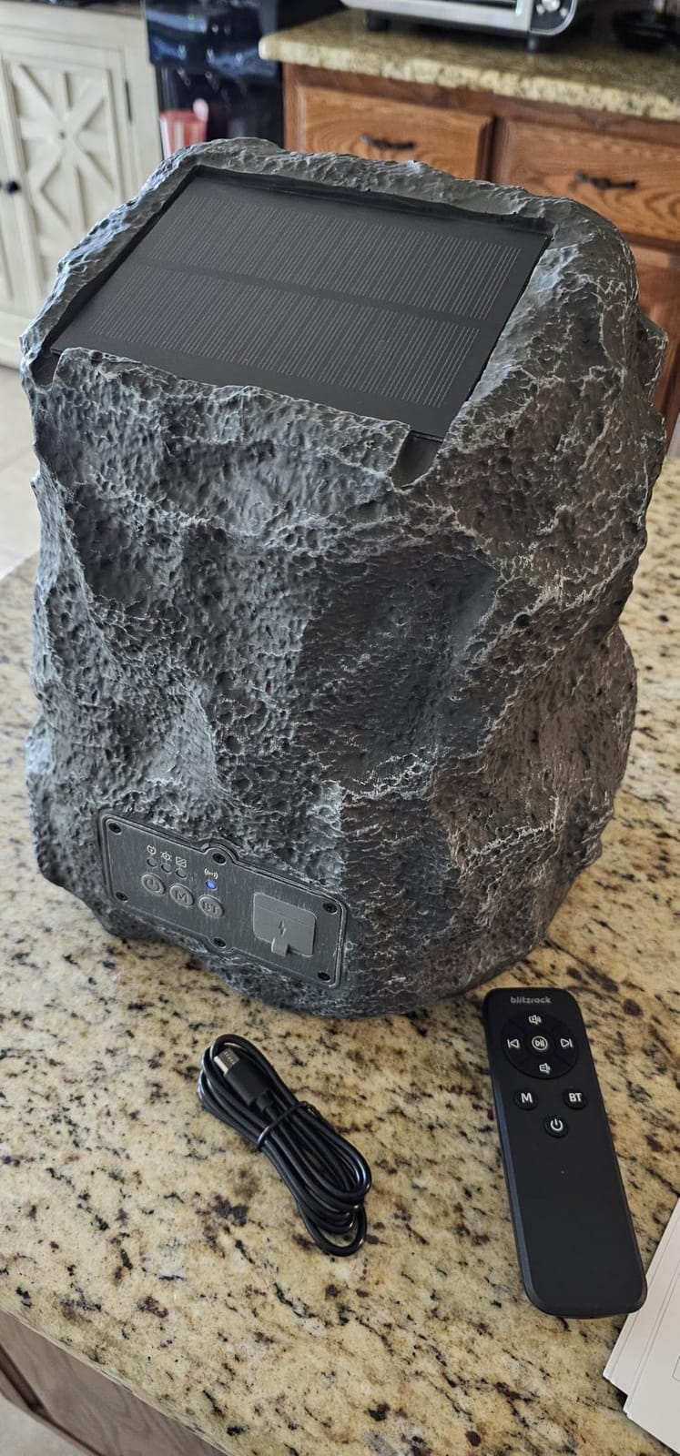 BlitzRock Outdoor Rock Speakers 30W(60W Paired) Hi-Fi Sound, Solar-Powered | Multi-Sync up to 100Pcs, Remote Control, Waterproof for Patio Garden Backyard Pool Party, 1 Pack customer photo 1