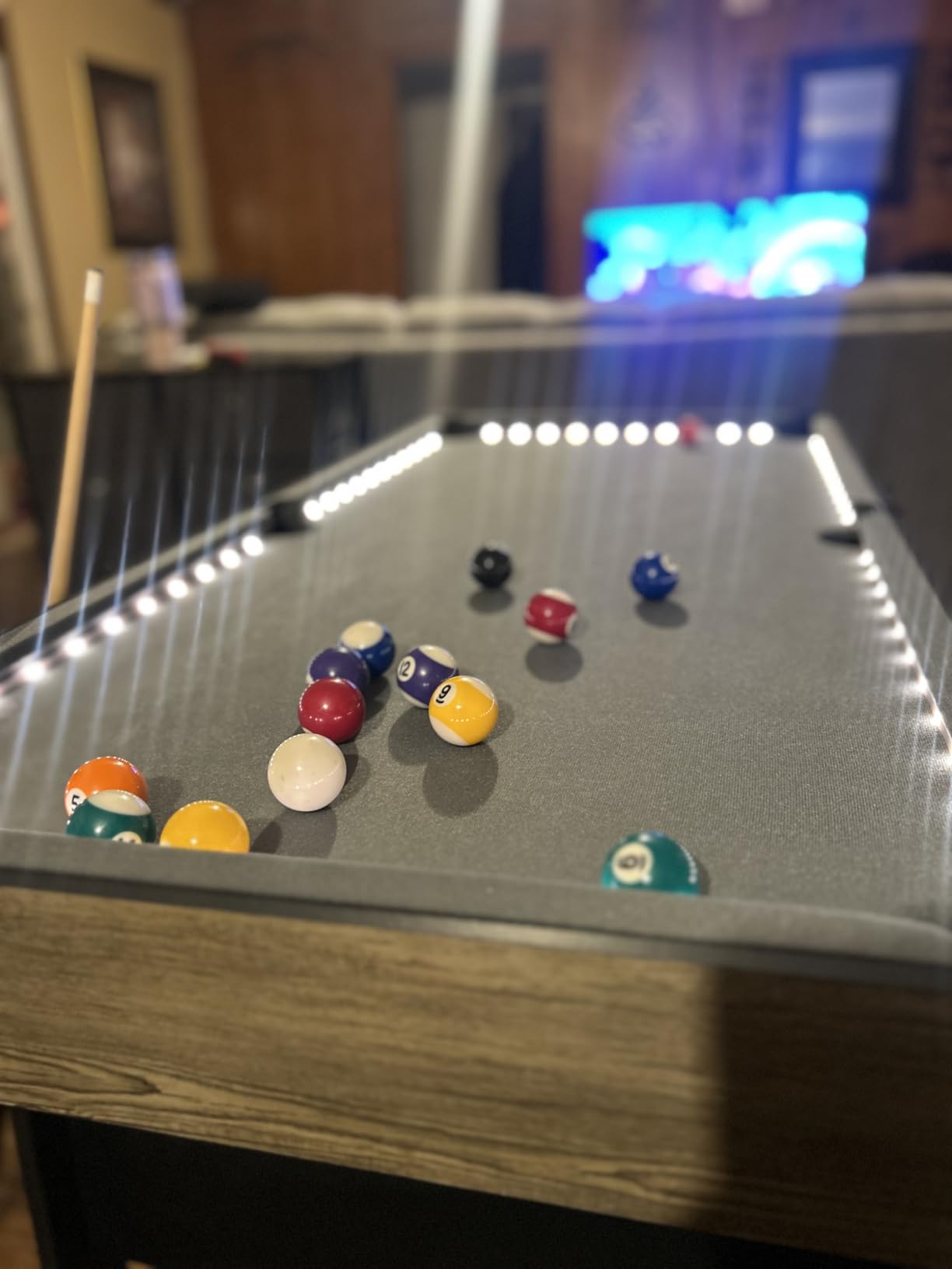 RAYKEEP 4.5FT Folding Pool Table with LED Lights, Portable Billiard Table with Built-in Cue & Ball Storage, Indoor Compact Game Table for Adults & Kids Home, Game Room, Includes Full Accessories customer photo 1