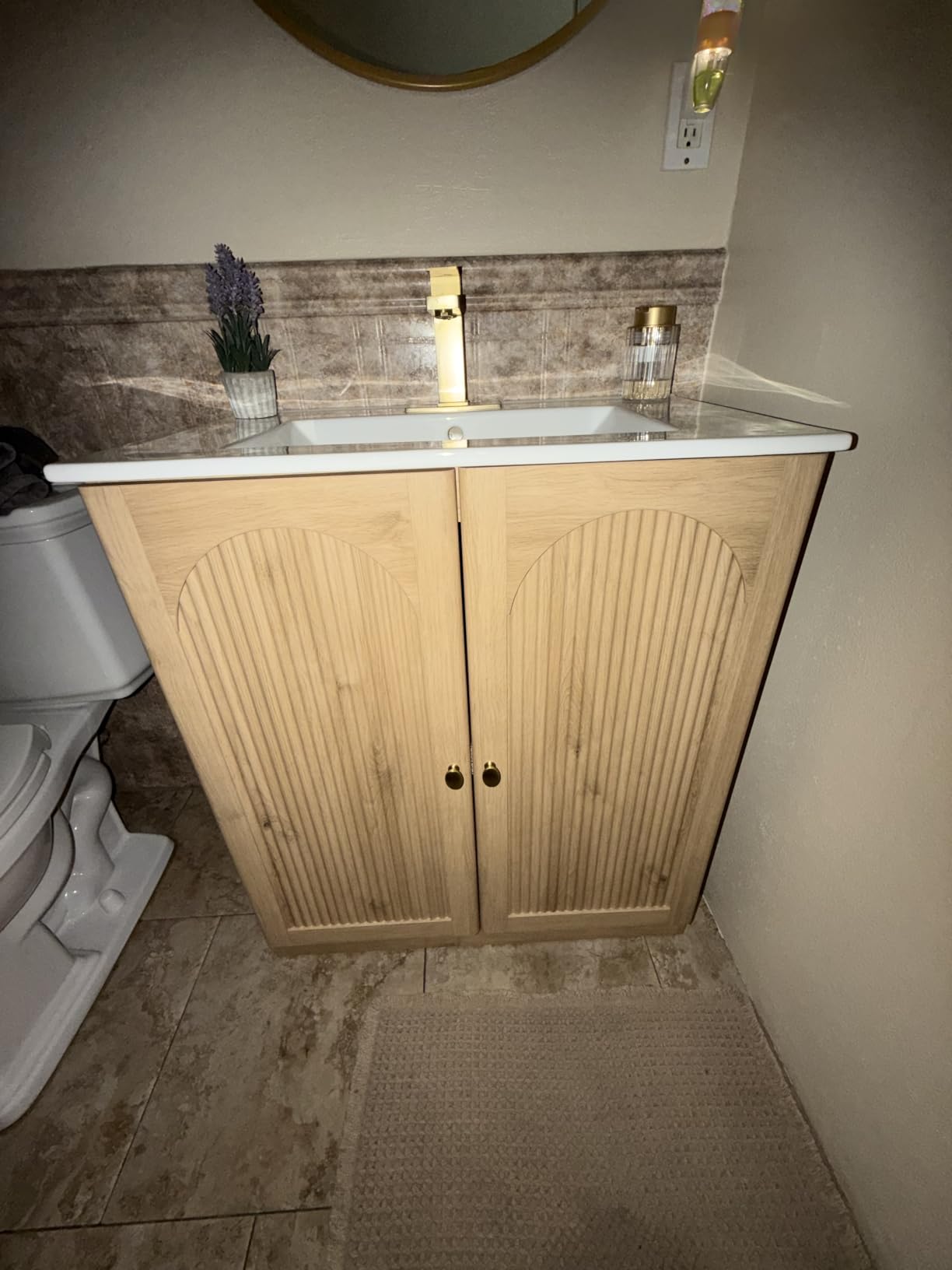 IFBUY 30 Inch Arched Bathroom Vanity with Sink, Fluted Design, Natural Oak | Modern Bathroom Vanity Cabinet w/Adjustable Storage Shelf, Freestanding Single Bathroom Vanity w/Ceramic Basin customer photo 1