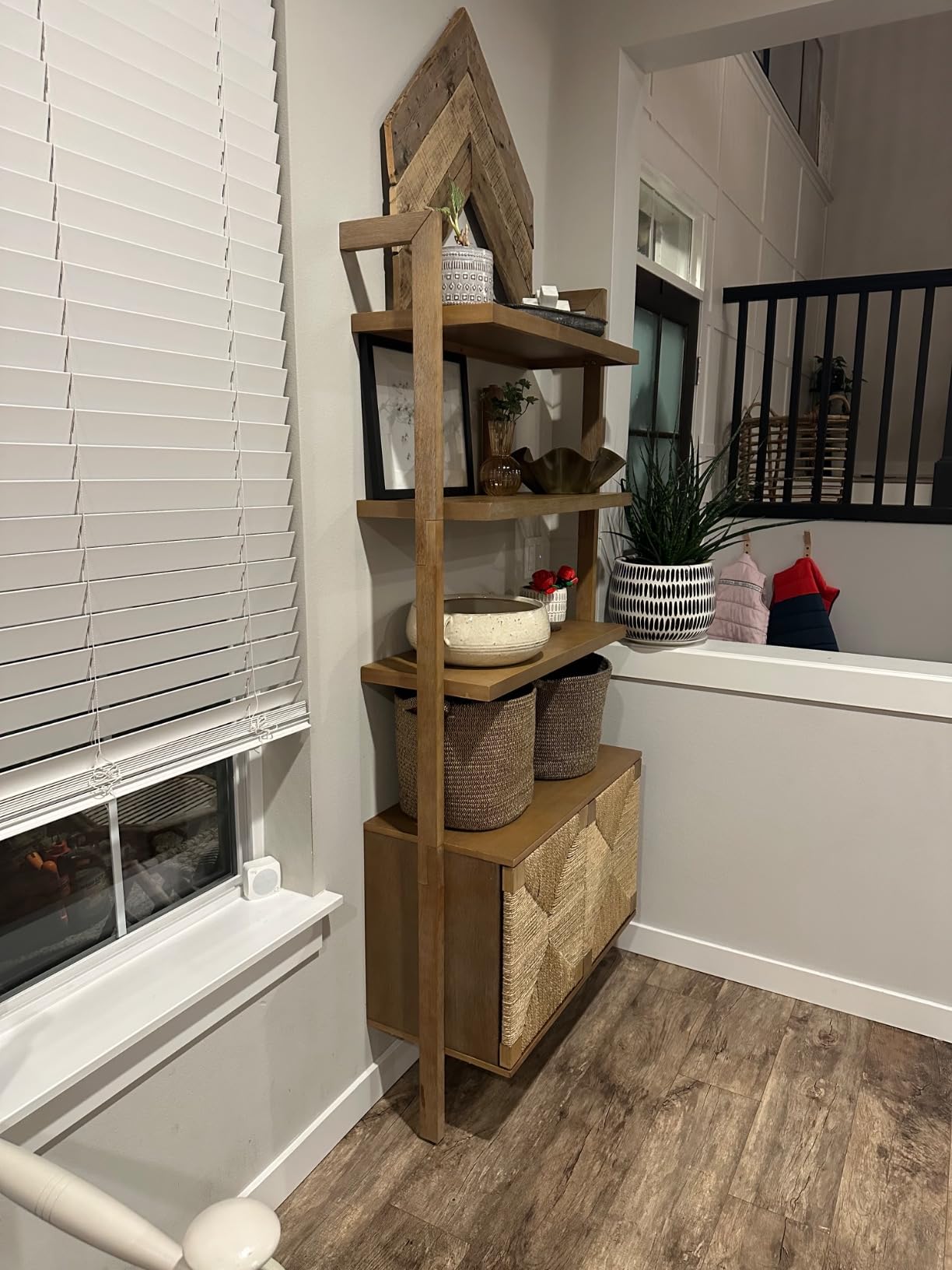 Nathan James Beacon Scandinavian 6-Shelf Wooden Wall Mounted Bookcase, Rustic Solid Wood Bookshelf, Light Brown customer photo 1
