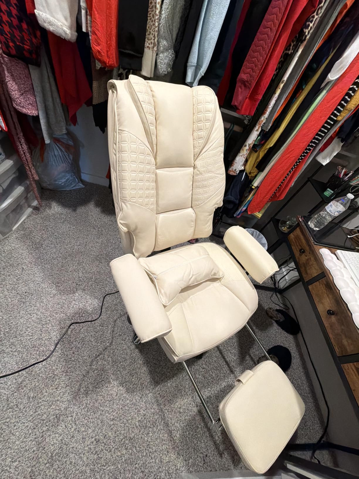 Vibrate Massage Heated Executive Office Chair for Home Office, Gray | Reclining Backrest, Extendable Foot Rest, Adjustable Arm Rest, Lumbar Support, High Back, Leather Desk Chair customer photo 2