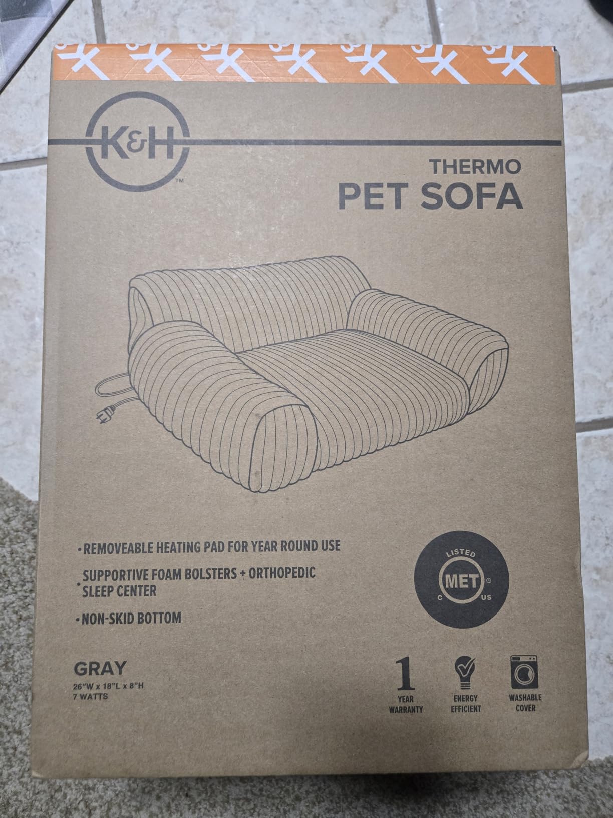 K&H Heated Cat Bed, Thermo Pet Sofa Indoor, Safety Listed, 26x18in, Gray | Removable Waterproof Cat Heating Pad, Indoor Warming Orthopedic Heated Dog Bed Couch, Machine Washable, Non Slip Base, 7W customer photo 1