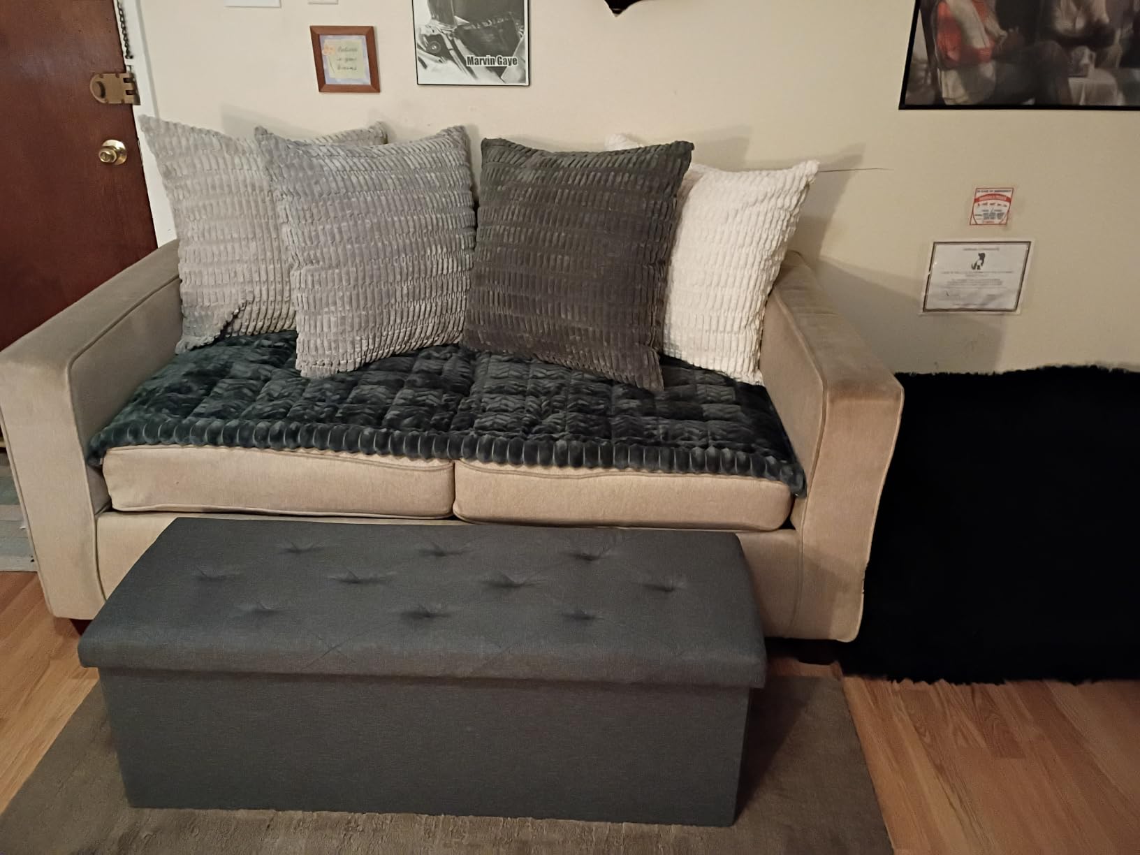 DUMOS 43 Inch Folding Storage Ottoman Bench, Large Ottoman with Storage | Storage Chest with Thicker Foam Padded Seat, End of Bed Foot Rest Stool for Bedroom Living Room Entryway, Load 660 lbs, Grey customer photo 2