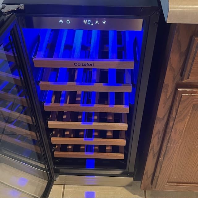 Ca'Lefort 15 Inch Dual Zone Wine Fridge, 28 Bottle Built-in Wine Cooler | Removable Shelf, Glass Door, 40-65° Temp Control, & 3 Color LED Light, Low Noise for Home Bar Kitchen Left-Hinged Door customer photo 1