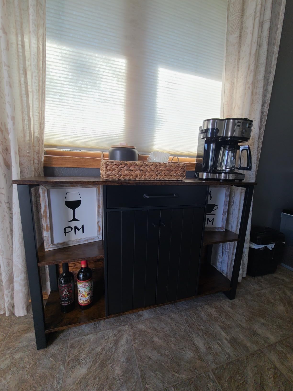 VASAGLE Buffet Cabinet, Sideboard, 3 Doors, 42.1 x 15.8 x 31.8 Inches | Farmhouse Coffee Bar Cabinet with 2 Drawers, Adjustable Shelves, Rustic White and Honey Brown, SIREN Collection ULSC531WJ01S customer photo 1