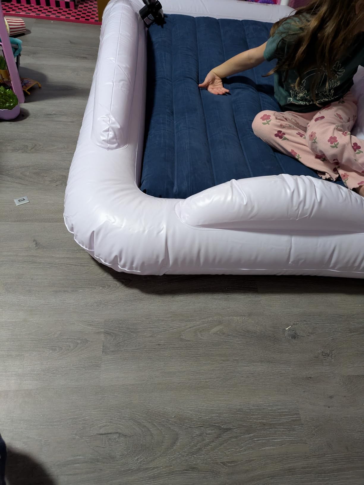 Inflatable Toddler Air Mattress Travel Bed With Safety Rails 300lb Capacity | 4-Sided Safety Rails, 67 Inches Long, 30% Thicker PVC, 20S Fast Inflate, with Pump & Pillow, Skin-Friendly Flocked Surface customer photo 1