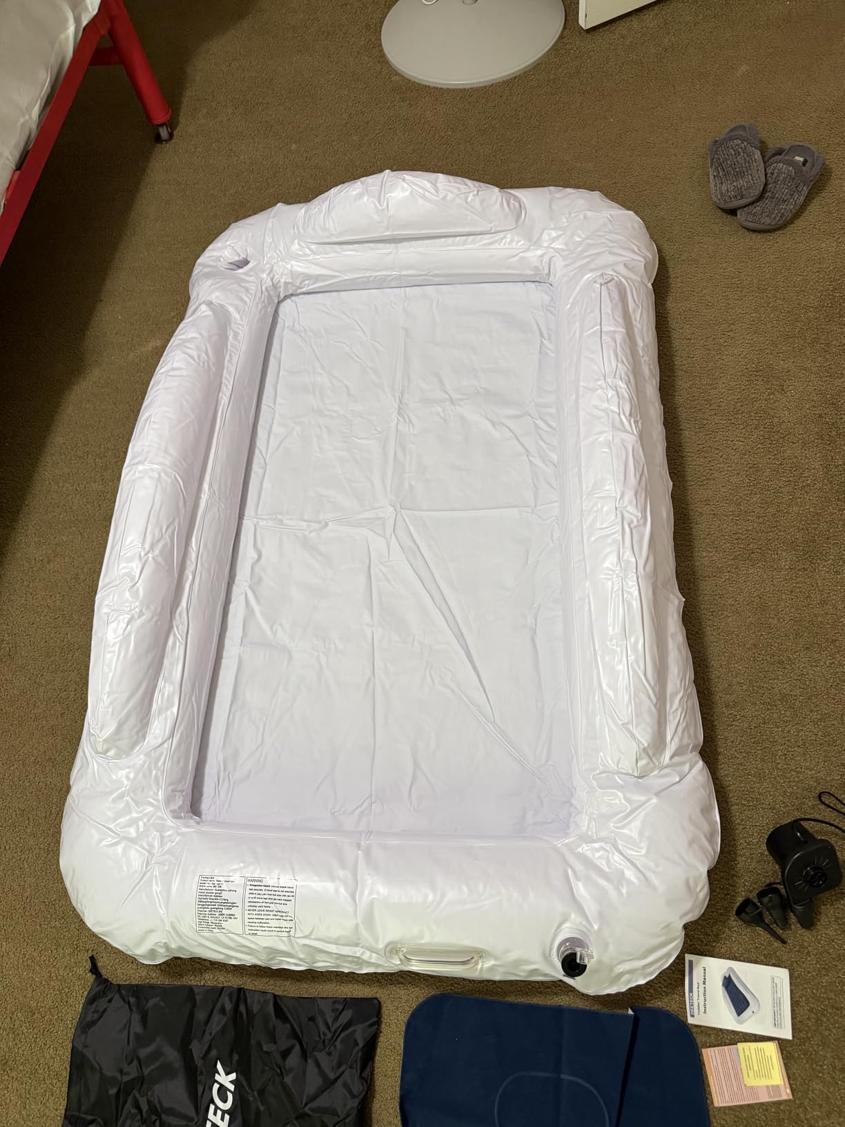 Inflatable Toddler Air Mattress Travel Bed With Safety Rails 300lb Capacity | 4-Sided Safety Rails, 67 Inches Long, 30% Thicker PVC, 20S Fast Inflate, with Pump & Pillow, Skin-Friendly Flocked Surface customer photo 2