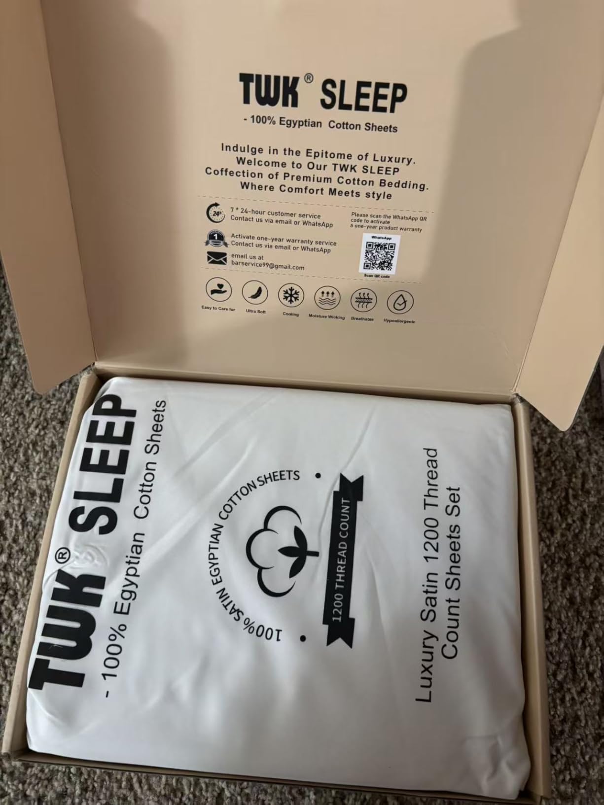 TWK 1200 TC 100% Egyptian Long-Staple Cotton Bedding Sheets Set, Luxury Hotel Style Deep Pocket with Elastic Reinforced Seams, Soft & Comfy Natural Sheets customer photo 1