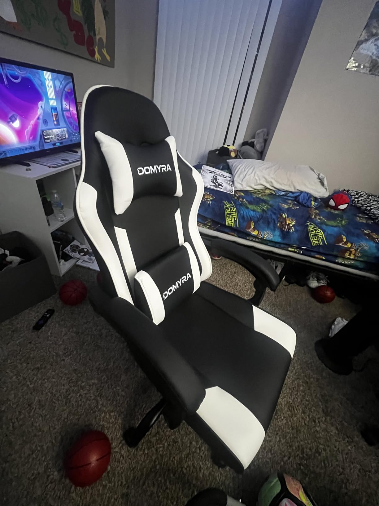 Gaming Chair Gamer Game Ergonomic with Footstool Lumbar Support Deep Black | Headrest, Height and Backrest Adjustable, Deep Black Leather, 210 KG Heavy Duty Load Capacity 52cm Wingless Cushion customer photo 1