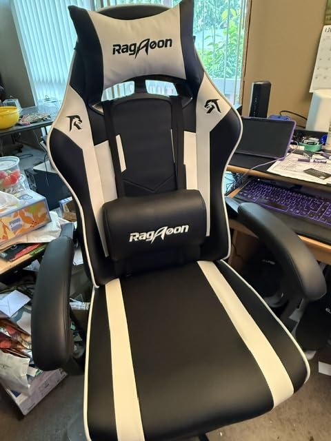 Gaming Chair for Adults Gamer Game Ergonomic PC Chair, 7-Point Support | Pocket Springs & Foam, 51cm Wide Seat, Sync Armrests, 90-135° Backrest, PU Leather, Black and White, 400lbs Load customer photo 2