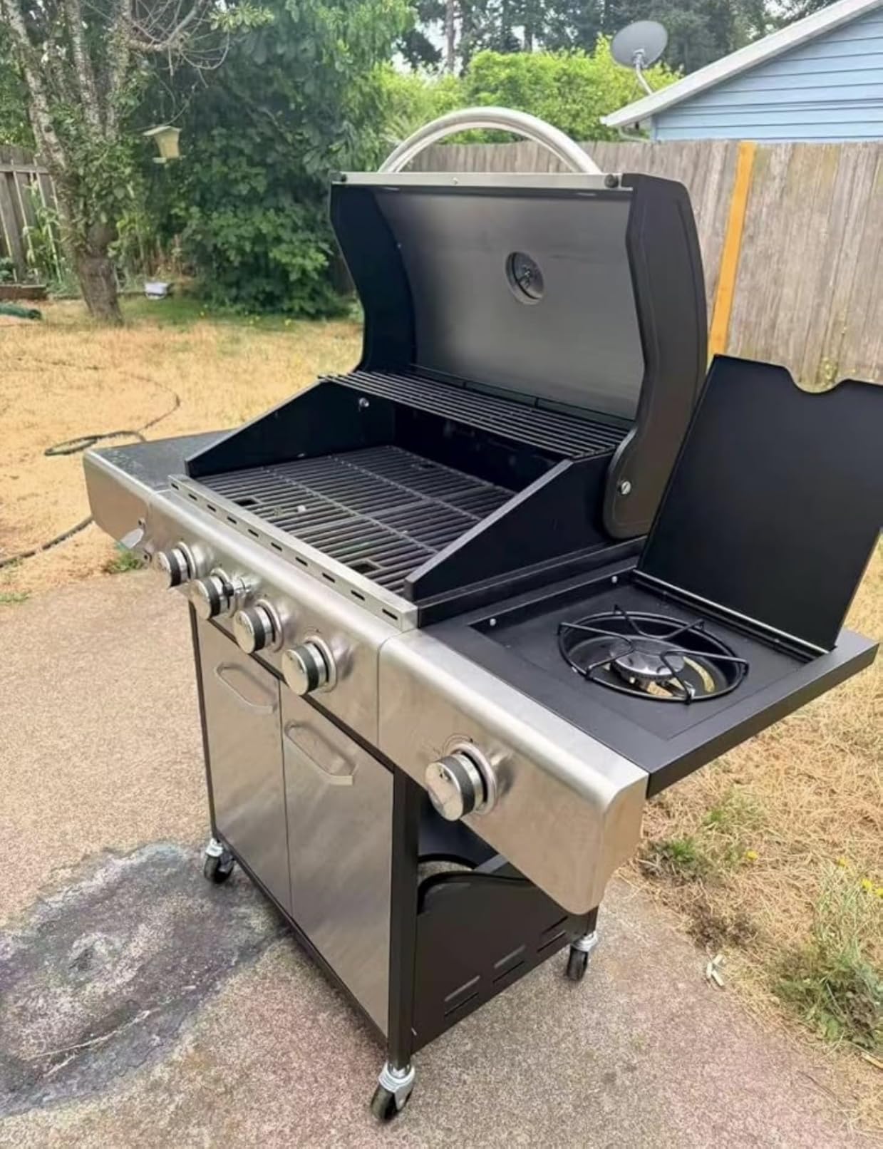 LazySunsets Luxury 4-Burner Propane Outdoor Grill, 49000 BTU All-weather Stainless Steel BBQ Grill with Side Burner for Outdoor, Cast Iron Grates & Side Tables for Backyard Patio Camping, Silver customer photo 2