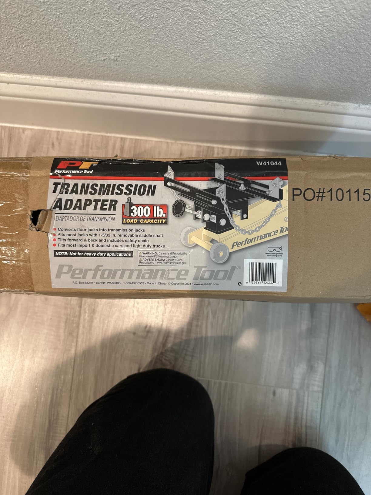 Performance Tool W41044 300 lbs. Floor Jack Transmission Jack Adapter | Converts floor jacks. Fits 1-5/32 and 15/16 inch saddle shafts. Tilts forward and back. Includes safety chain customer photo 2