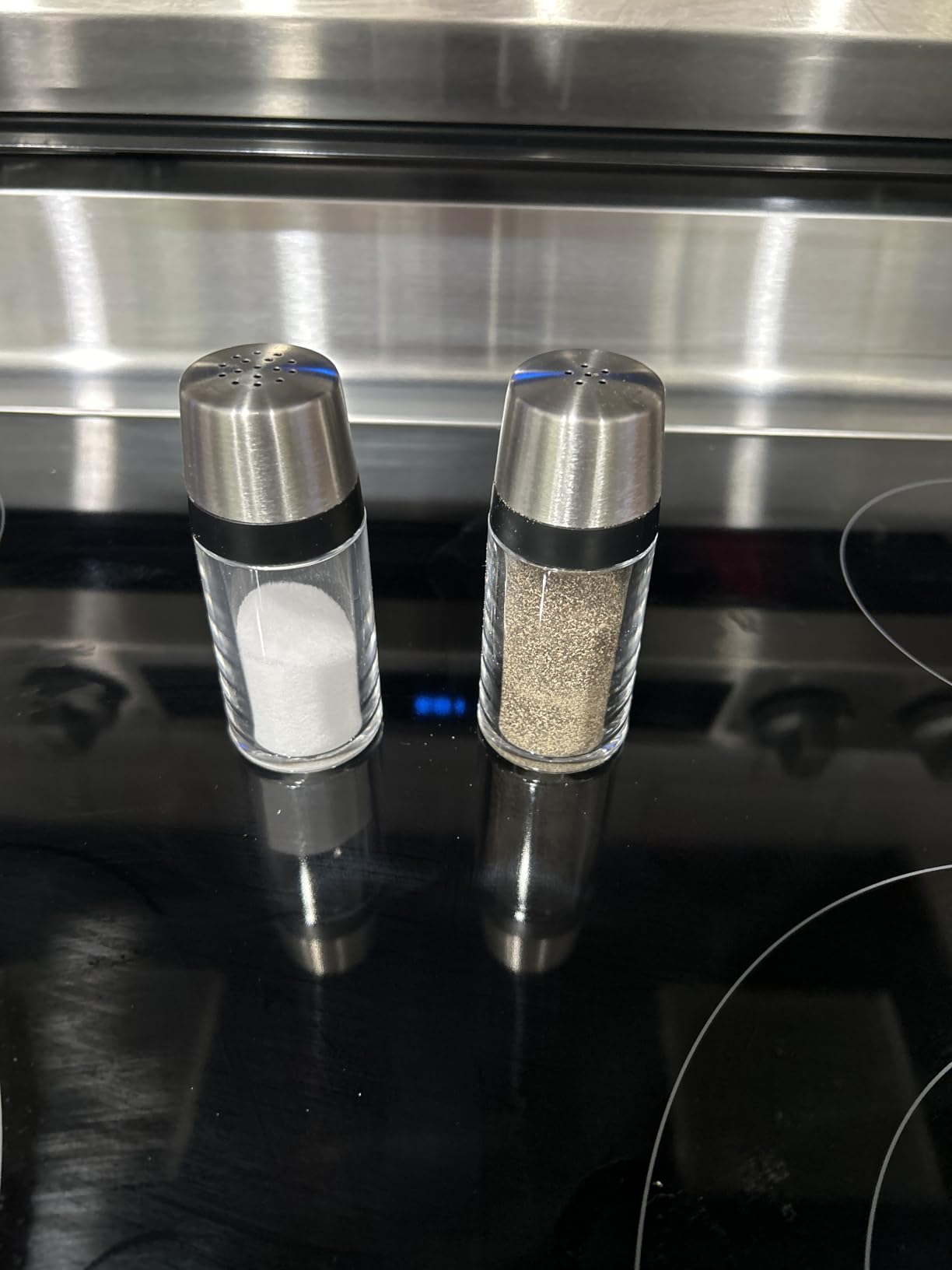 OXO Good Grips Salt & Pepper Shaker Set, Easy to Refill with Twist-Off Lid | Clear Body for Visible Levels, Stainless Steel Accents, Table-Ready, Kitchen Condiment Set, Side Spout for Easy Pour customer photo 1