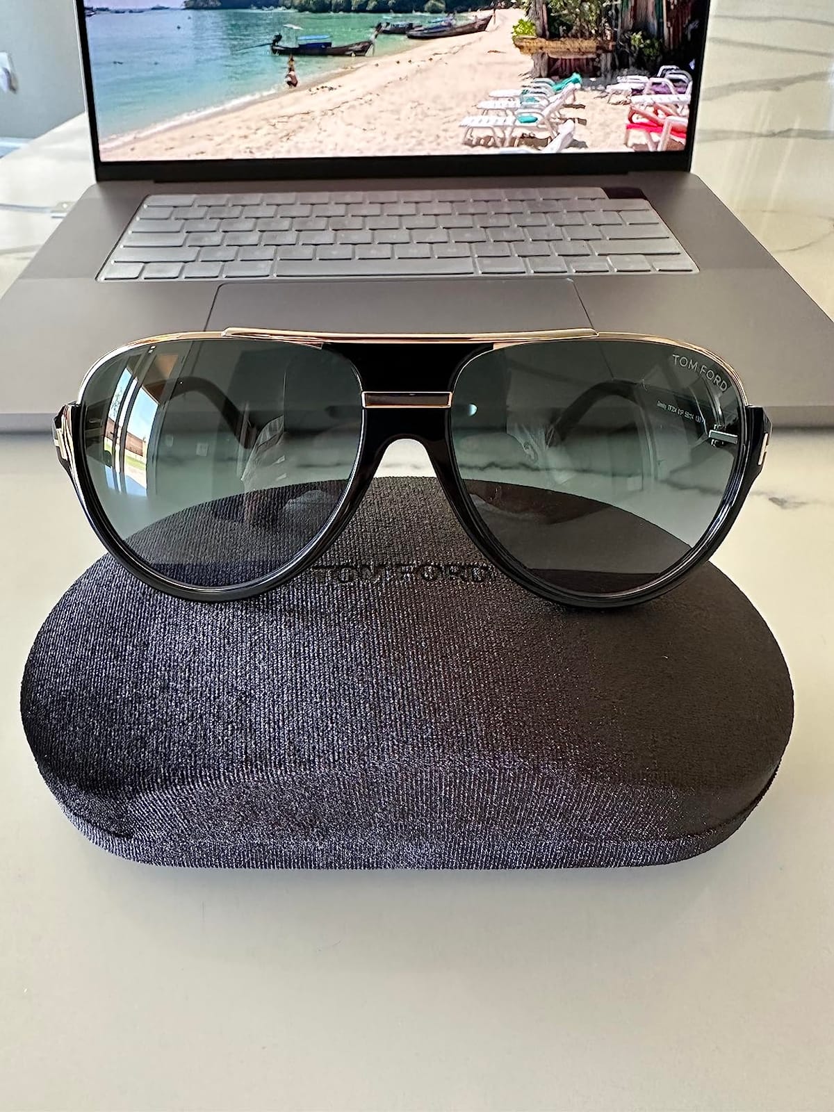 Tom Ford Modern Rectangular Sunglasses, Black (Nero Lucido/Verde Grad), 59 customer photo 1