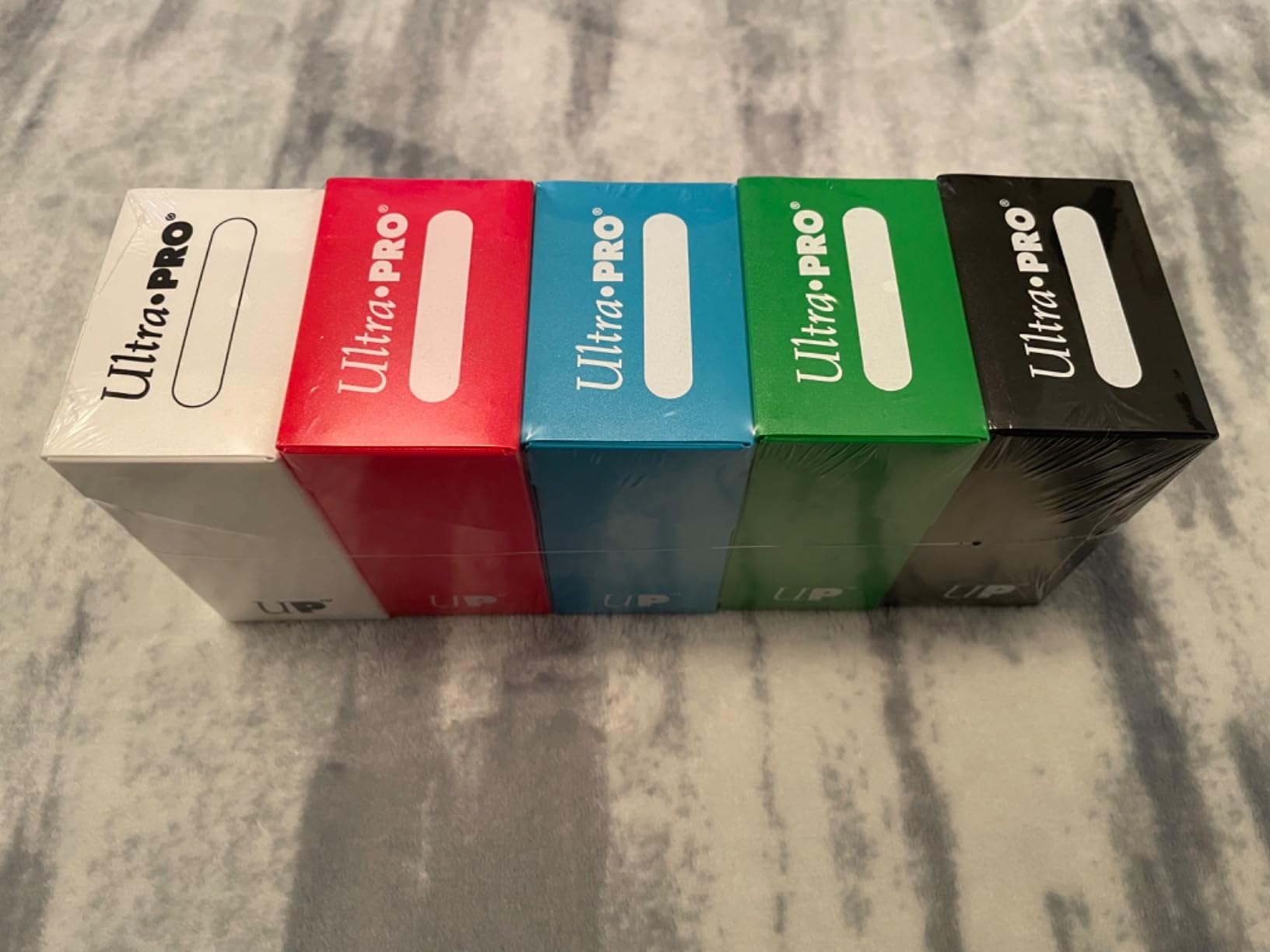 Set of Five New Ultra-Pro Deck Boxes (Dark Colors Incl. Black, Blue, Brown, Green, and Red) for Magic/Pokemon/YuGiOh Cards customer photo 1