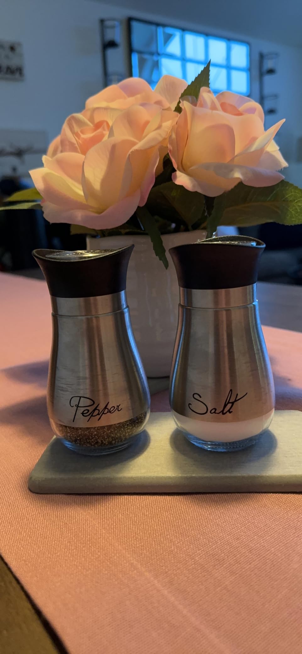 Stainless Steel Salt and Pepper Shaker Set with Glass Bottom, Perforated 'S' and 'P' Caps - Modern Kitchen Counter Decor (4oz) customer photo 2