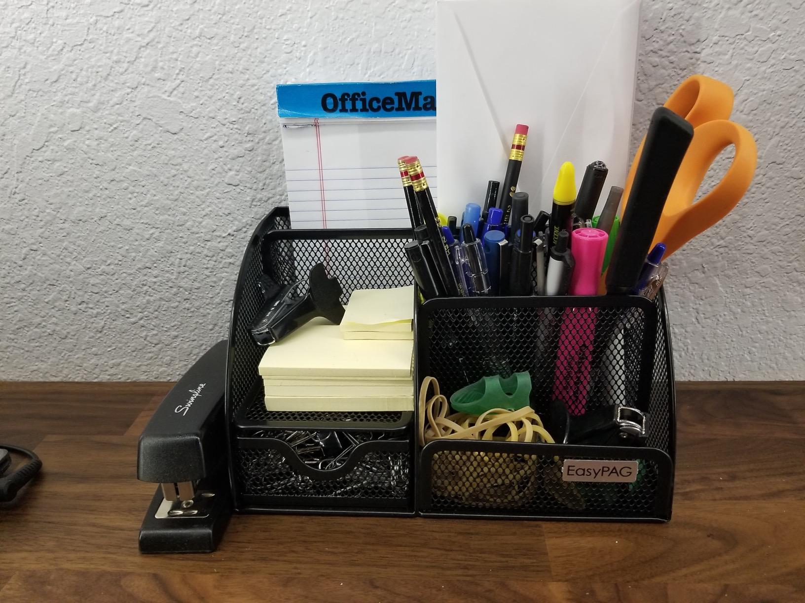 EasyPAG Mesh Desk Organizer with Drawer Multi-functional Pen Holder Stationery Organizer for Office School Supplies 6 Compartments Dorm Organizers and Storage for Desk, Black customer photo 1