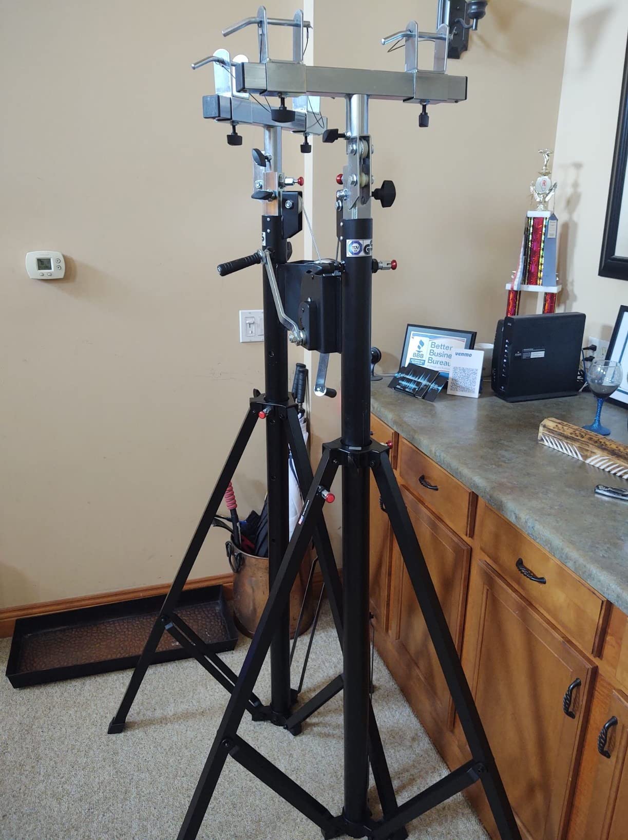 Two (2) xTRUSS 14FT LIGHTING CRANK STANDS UNIVERSAL T ADAPTER HEAVY DUTY DJ PA CLUB customer photo 1
