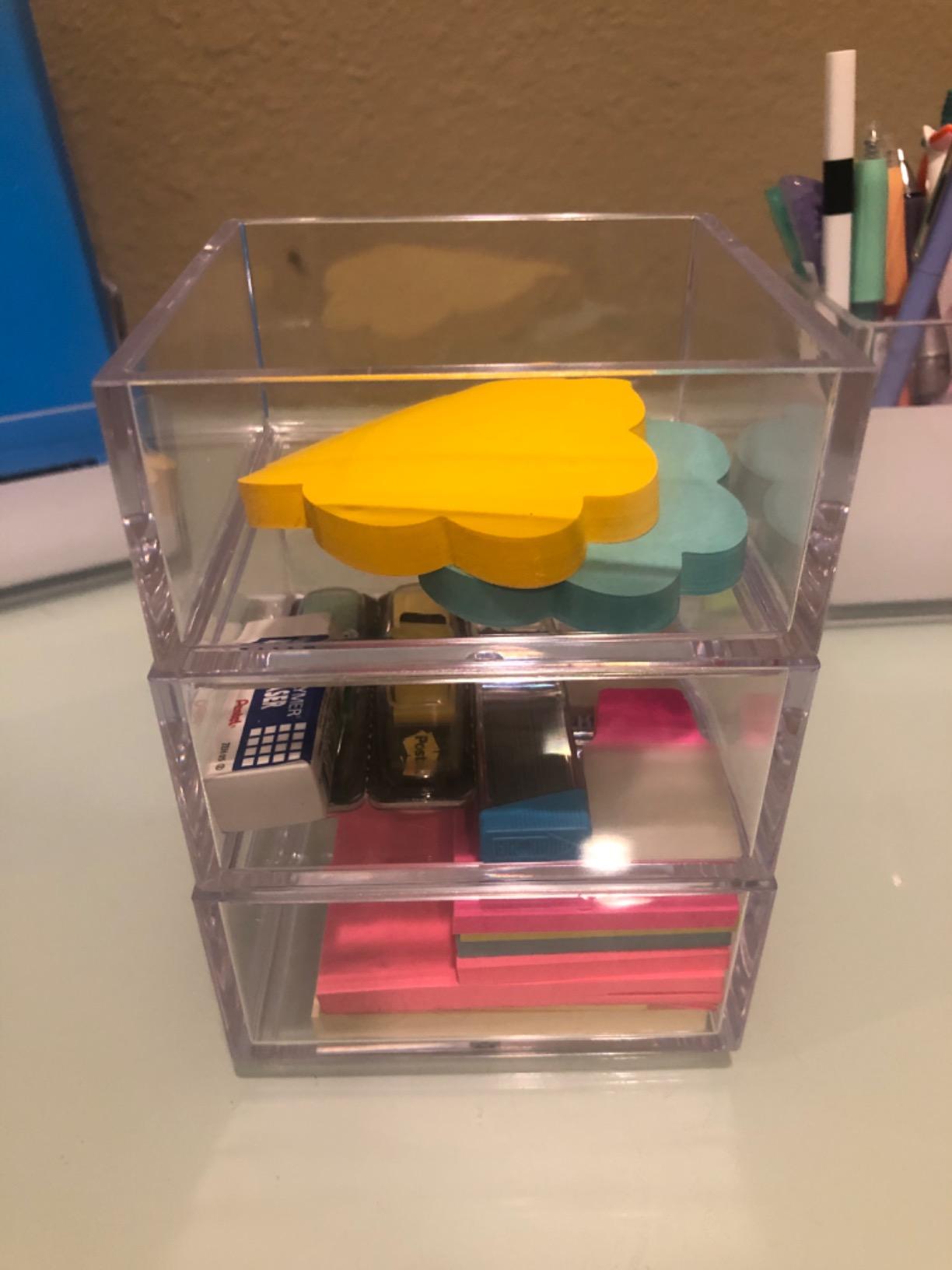 mDesign Plastic Square Desk Organizer - Create Section for Home Office Drawers, Desktop - Holds Pens, Paper Clips, Notebooks and Other Office Supply Accessory - Lumiere Collection - 3 Pack, Clear customer photo 2