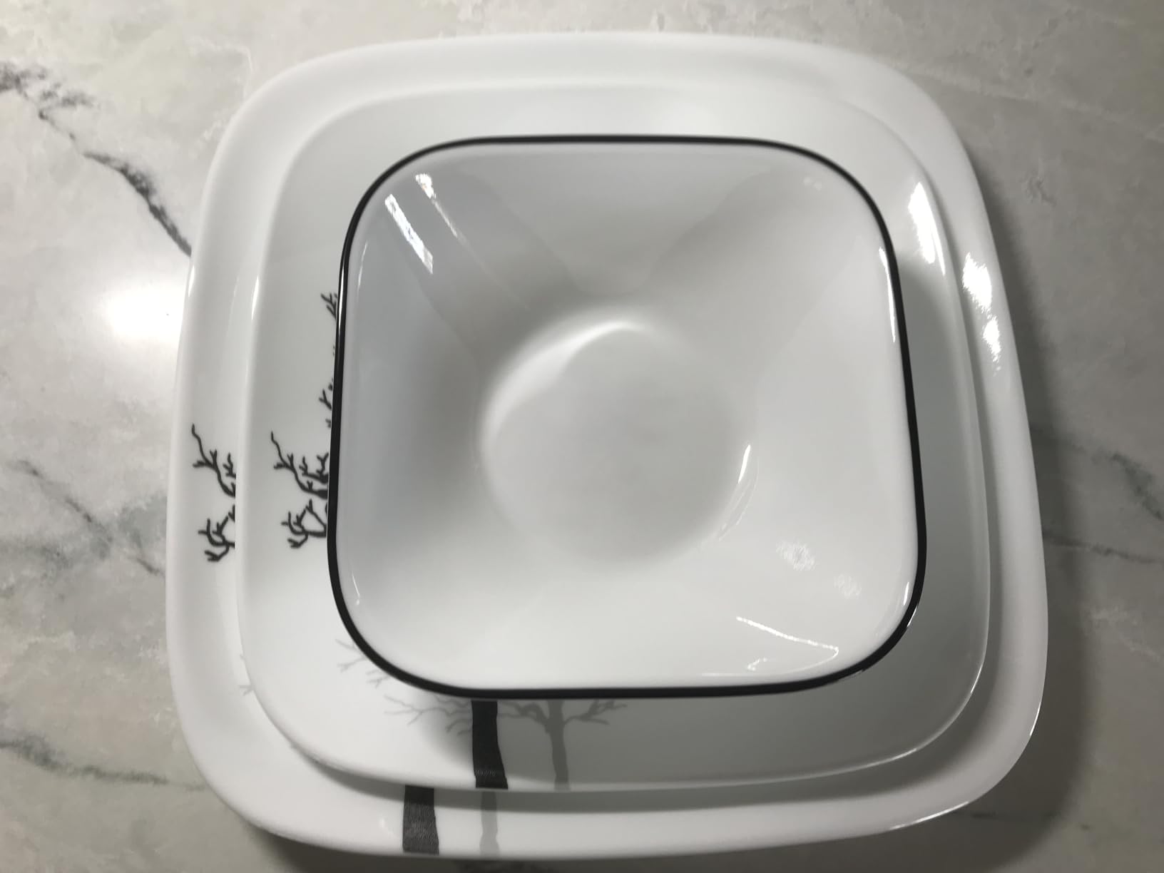 Corelle Vitrelle 18-Piece Service for 6 Dinnerware Set Triple Layer Glass and Chip Resistant, Lightweight Square Plates and Bowls Set, Splendor customer photo 2