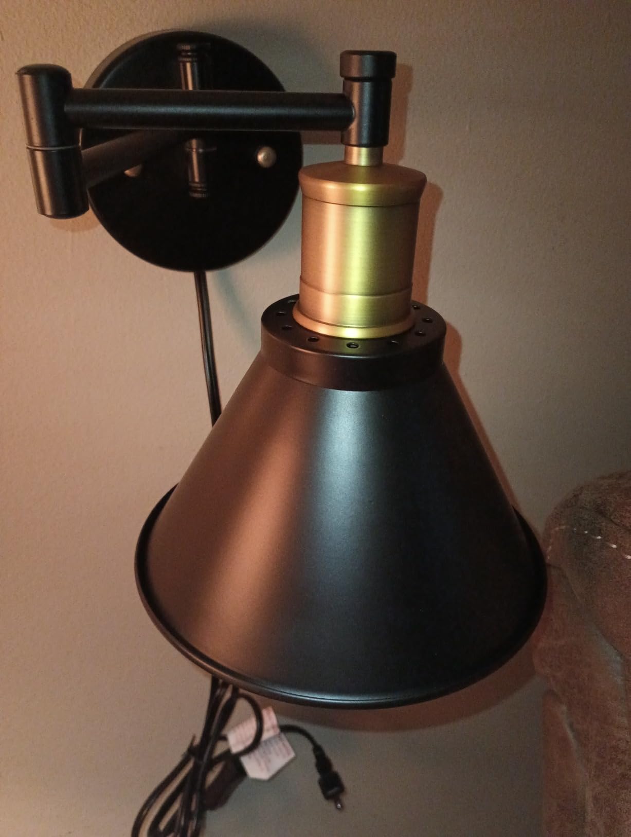 Swing Arm Wall Lamp Plug-in Cord Industrial Wall Sconce, Bronze and Black Finish, with On/Off Switch, E26 Base, 1-Light Bedroom Wall Lights Fixtures, Bedside Reading Lamp customer photo 1