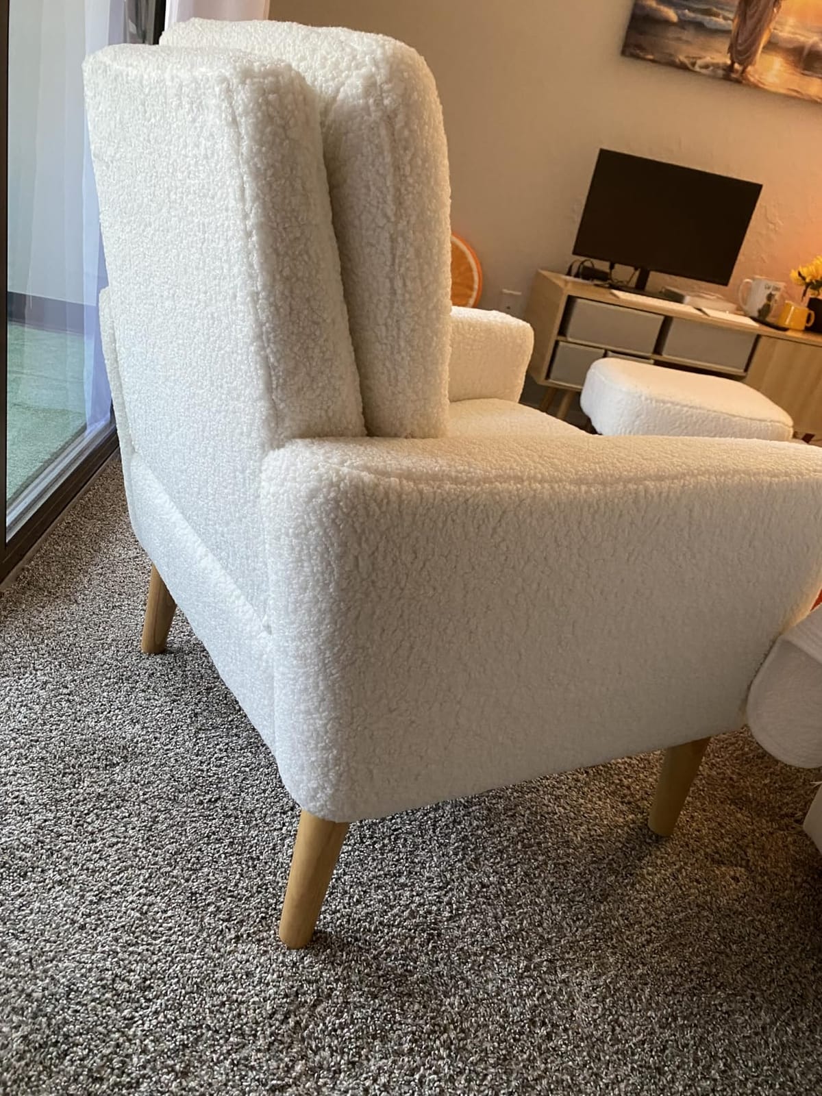 Mid-Century Modern Accent Chair, Linen Fabric Upholstered Comfy Reading Leisure Chair for Living Room, Bedroom, Office, Waiting Room, Wood Legs, Mustard Yellow customer photo 1