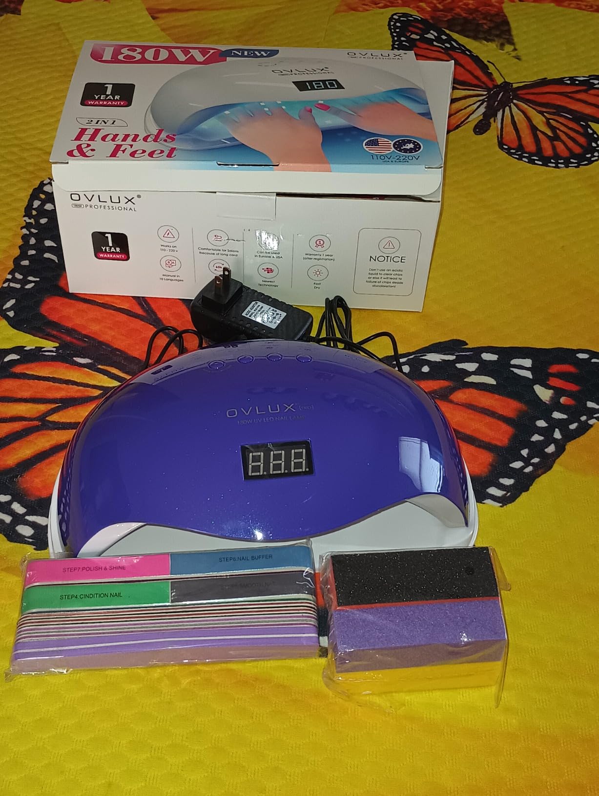 OVLUX 180W UV LED Nail Lamp Professional - Fast Gel Nail Dryer with 57 LEDs, LCD Countdown, Auto Sensor & Low Heat Mode, UV Light for Gel Nails, Salon & Home, Nail Buffer & File Set customer photo 1