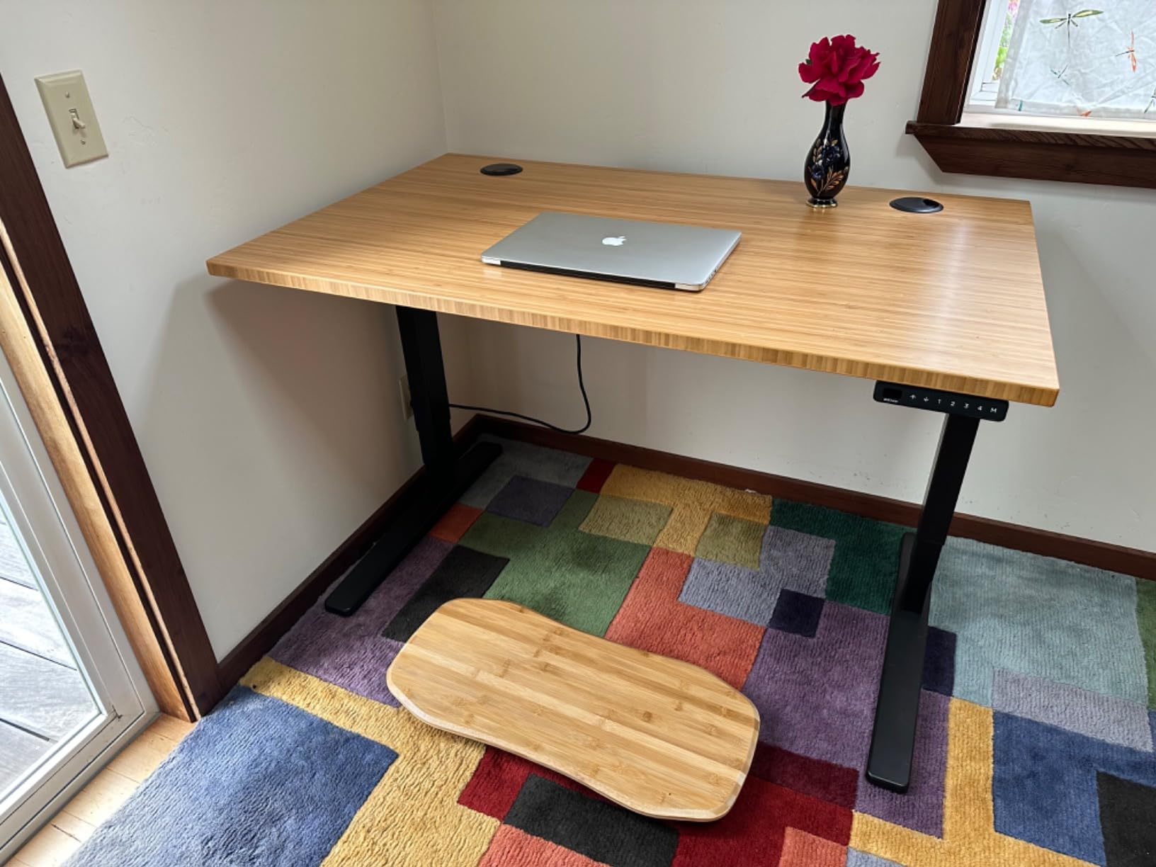UPLIFT DESK Bamboo (48 x 30 inch) Standing Desk 2-Leg V3 Adjustable Stand Up C-Frame (Black), Advanced Keypad, Wire Grommets, Wire Tray, Rocker Board customer photo 1