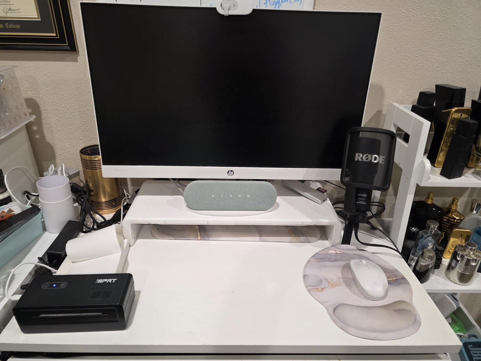 Monitor Stand Riser, Klearlook Foldable, Height Adjustable Computer Stand, Desk Shelf Riser with Storage Drawer &Tablet Phone Stand for Desktop, Laptop (White) customer photo 2