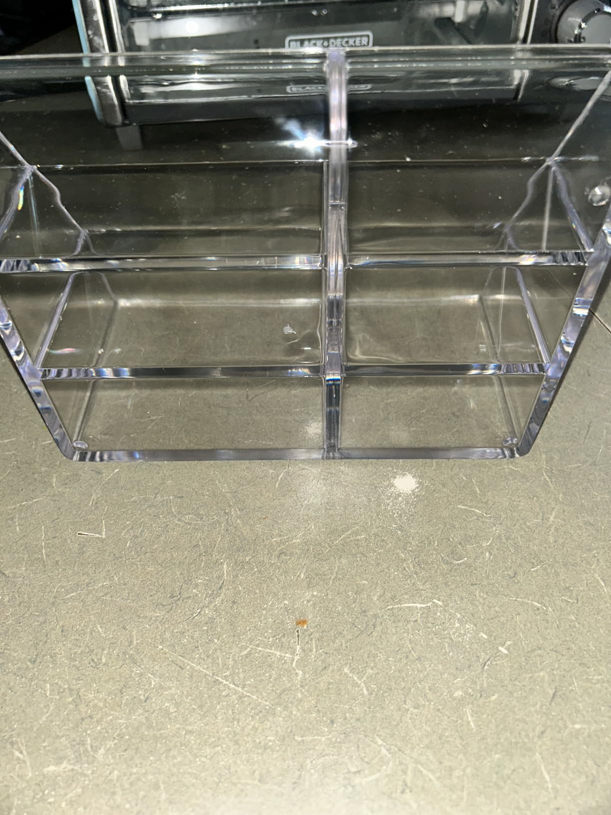 STORi Clear Plastic Vanity Makeup Organizer | 6-Compartment Holder for Brushes, Eyeshadow Palettes, & Beauty Supplies | Curved Front Design | Made in USA customer photo 2