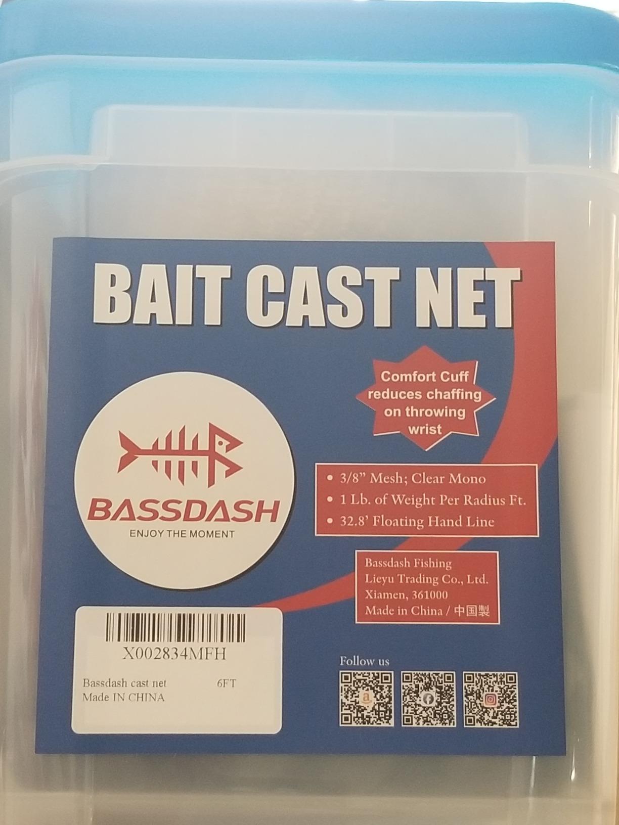 BASSDASH American Saltwater Fishing Cast Net 3/8 1/4-Inch Mesh 4ft 6ft 8ft Radius, 1-Pound Per Foot, for Bait Fish with Utility Bucket Casting customer photo 1