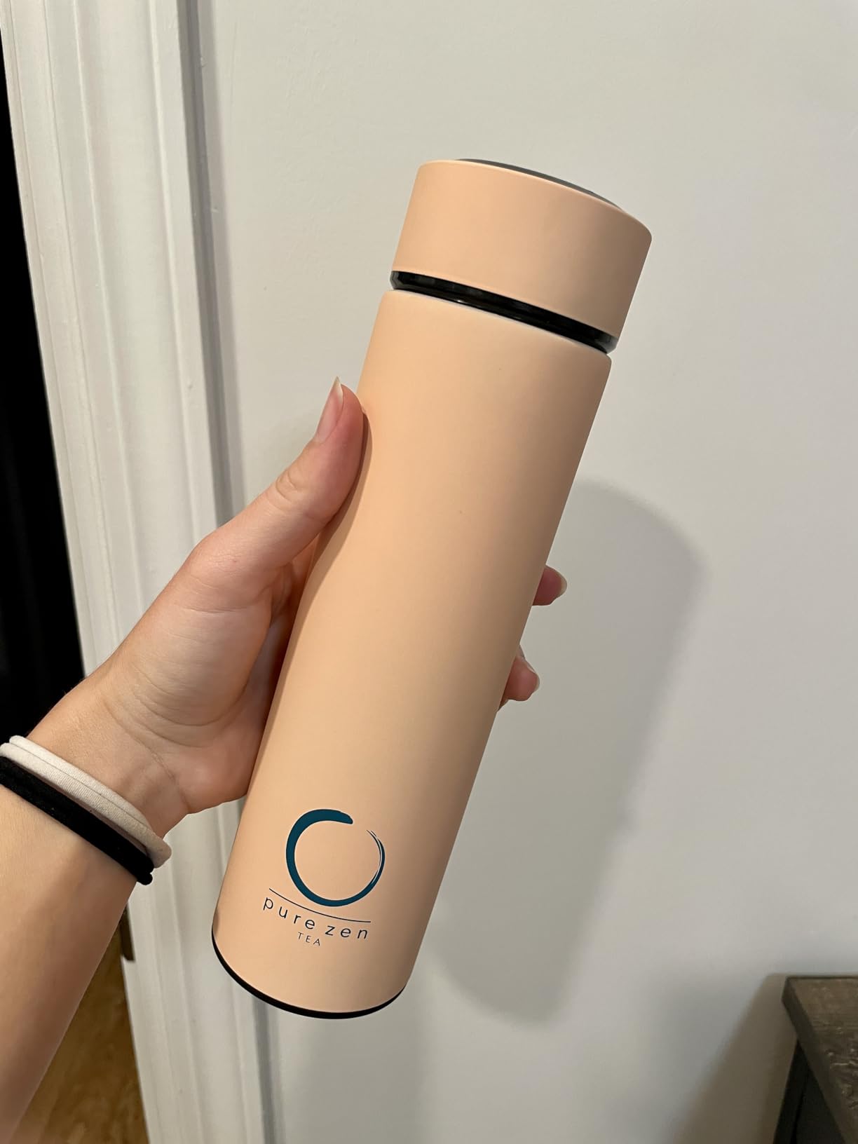 Pure Zen Tea Insulated Tea Infuser Bottle, 15 oz, Tea Thermos with Infuser | Leakproof, Hot and Cold 24 Hrs - for Tea, Coffee and Water, Stainless Steel, Tea Gift Set, Blue customer photo 2