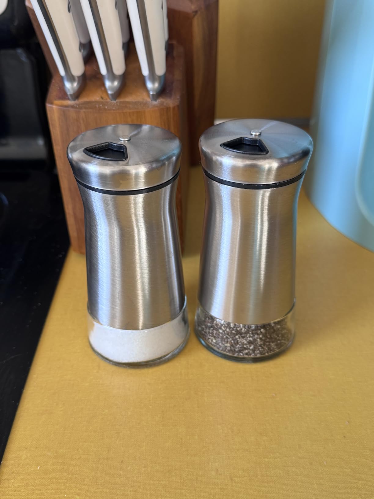 HOME EC Original Salt and Pepper Shakers Set with Adjustable Pour Holes - Glass and Stainless Steel Salt Shaker and Pepper Shaker - Farmhouse Spice dispenser for salts, ground peppercorn and spices customer photo 1