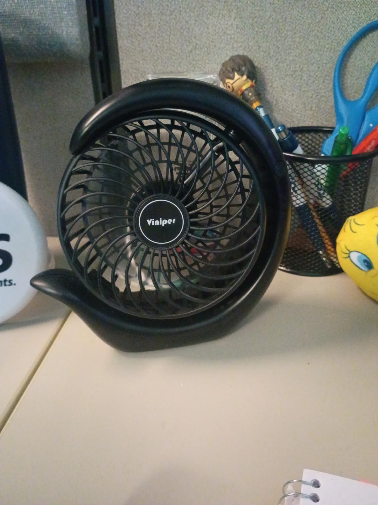 Viniper Portable Rechargeable Fan, Small Desk Fan : 3 Speeds & about 8-24 Hours Longer Working, 180 Rotation, Portable Battery Desktop Fan for Home/Office (Black, Light Black Blade)6.2 inch customer photo 1