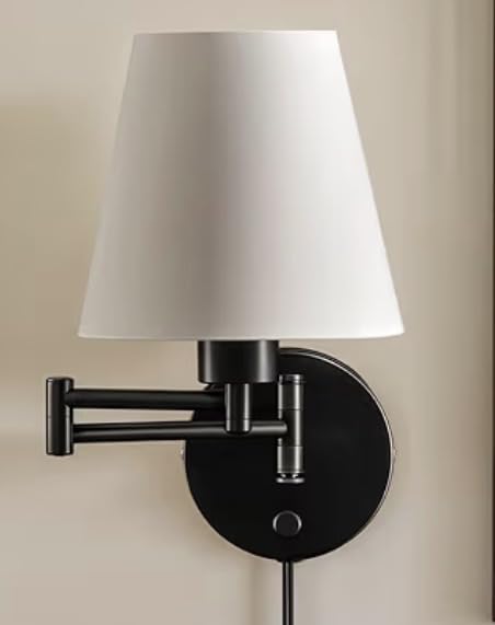 VONLUCE Wall Lamp, Plug in & Swing Arm Wall Sconce, Black Finish | Modern Wall Lights with White Fabric Shades, Plug in & Hardwired Wall Mounted Light for Bedside, Living Room, Hallway customer photo 2