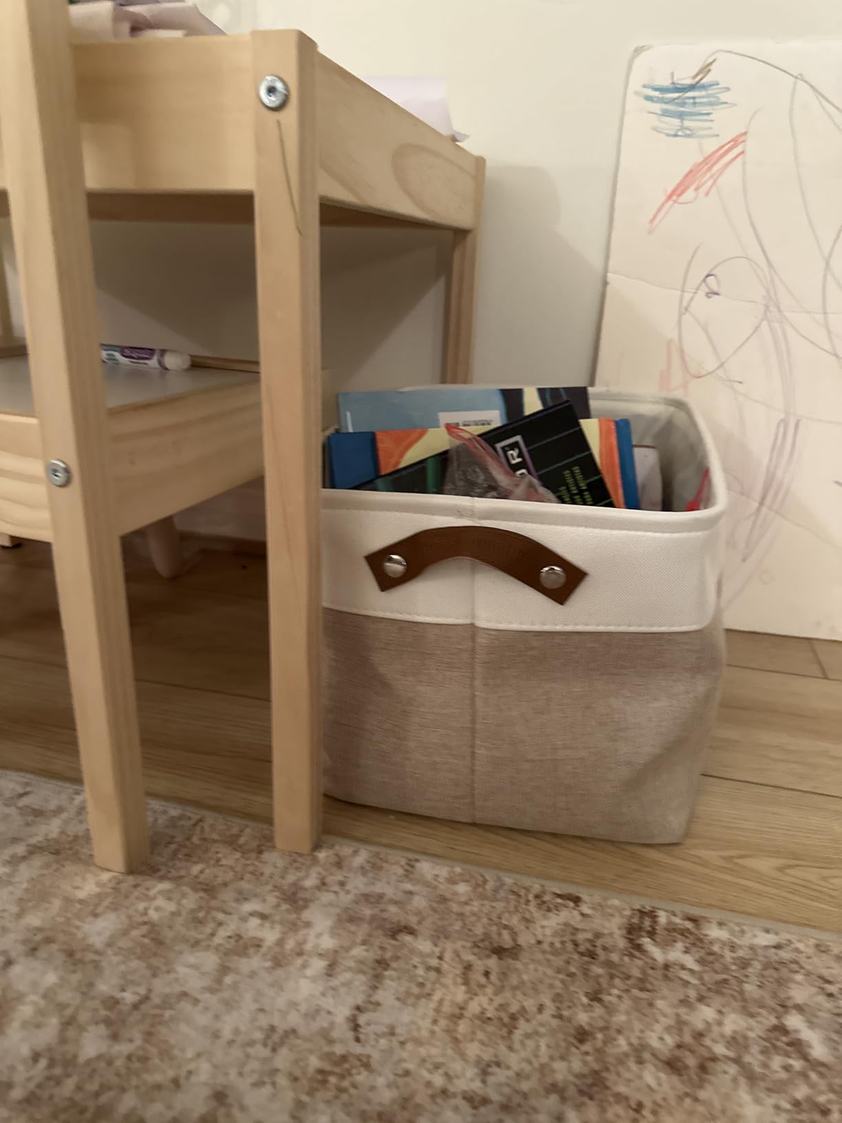 DECOMOMO Storage Bins, Large Fabric Storage Baskets for Shelves 3 Pack | 15 x 11 x 9.5 inches Decorative Linen Closet Organizers with Handles (Beige and White) customer photo 2