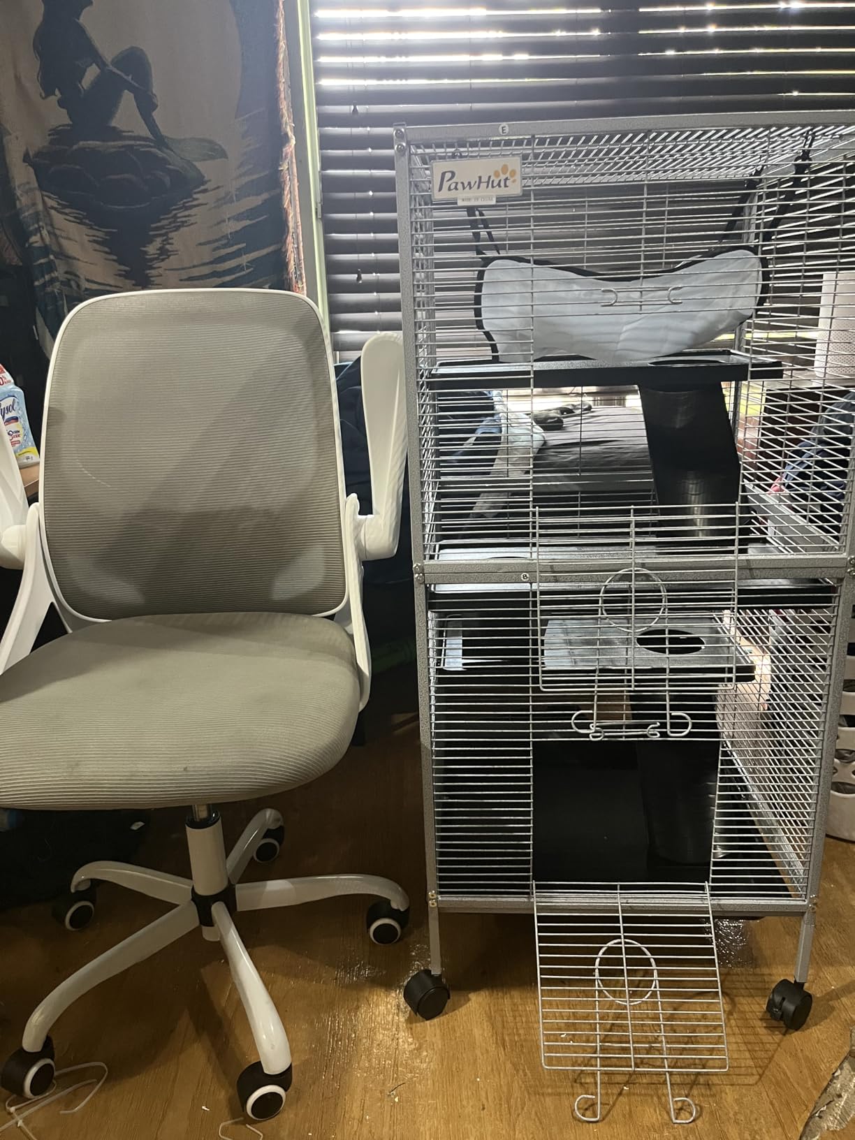 PawHut Metal Small Animal Cage, 4-Tiers Rolling Big Ferret Cage, Gray customer photo 2