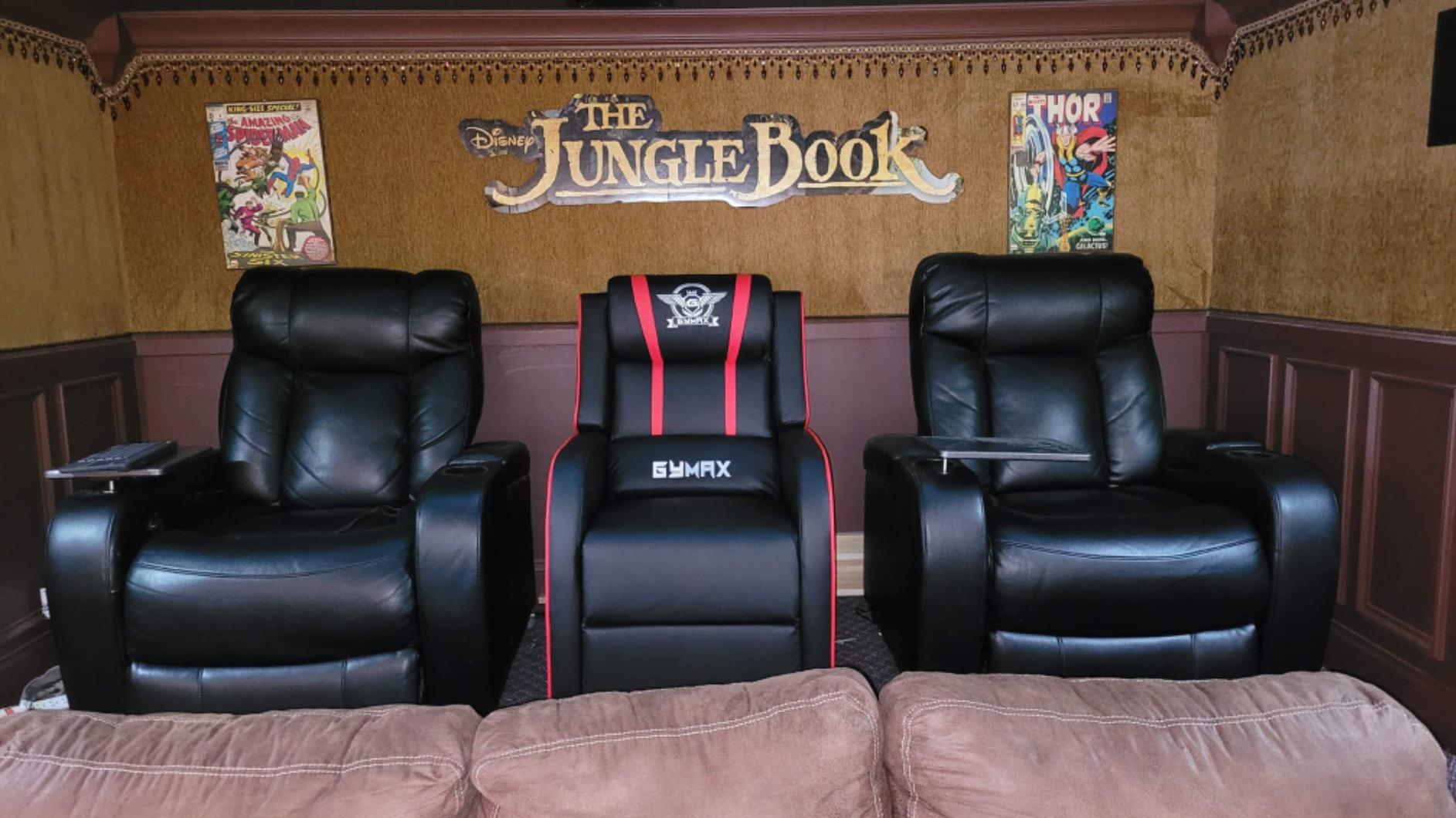 Giantex Gaming Recliner Chair, Adjustable Massage Gaming Chairs for Adults, Ergonomic Comfortable Lounge Leather Sofa w/Footrest, Remote Control & Side Pocket, Racing Style Single Sofa Recliners, Red customer photo 2