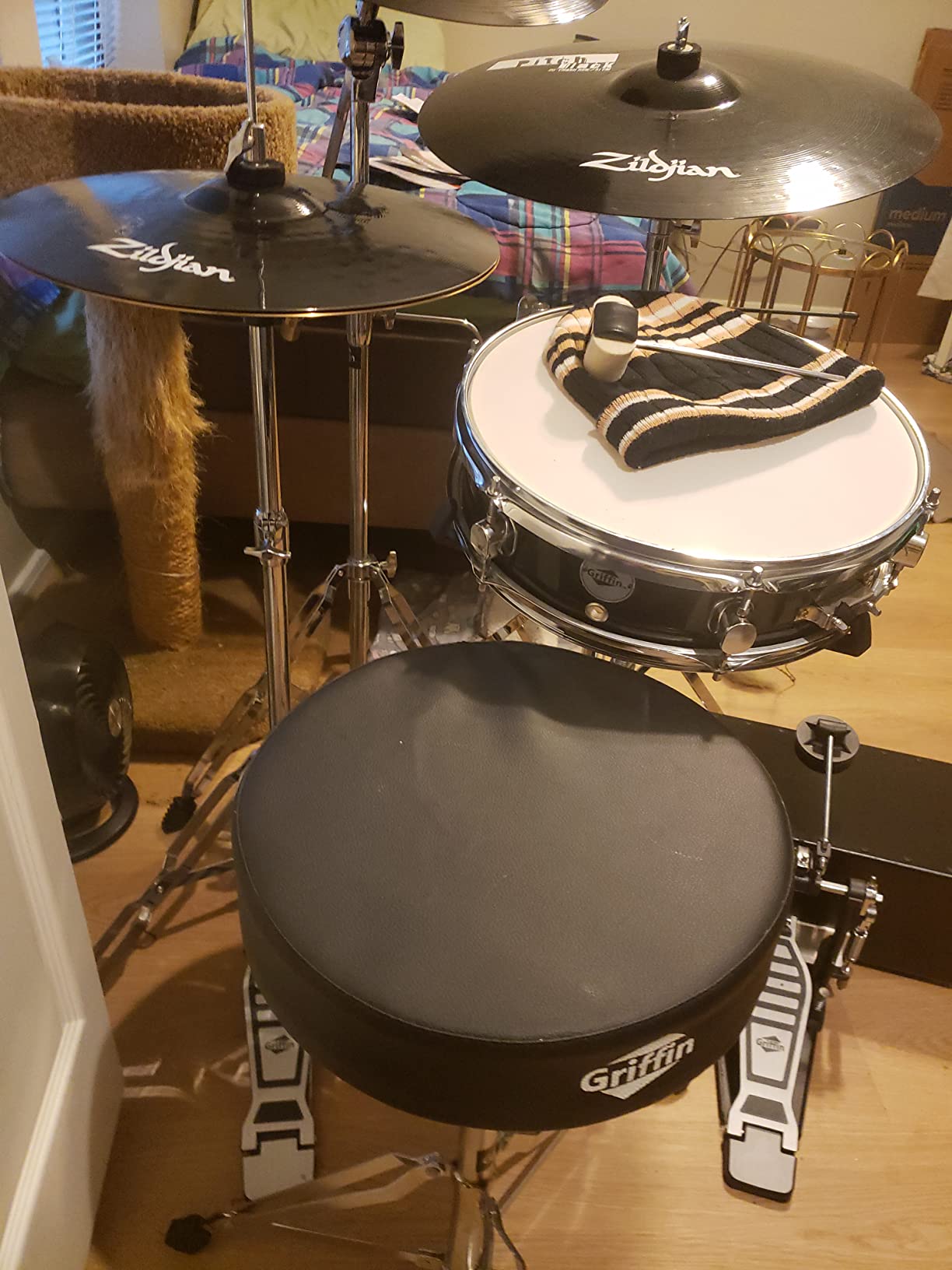 GRIFFIN 4 Piece Drum Hardware Pack (Percussion TiltPro X Edition) - Cymbal Boom & Straight Stand, Hi-Hat Pedal & Snare Mount - Lightweight Set for Gigs customer photo 1