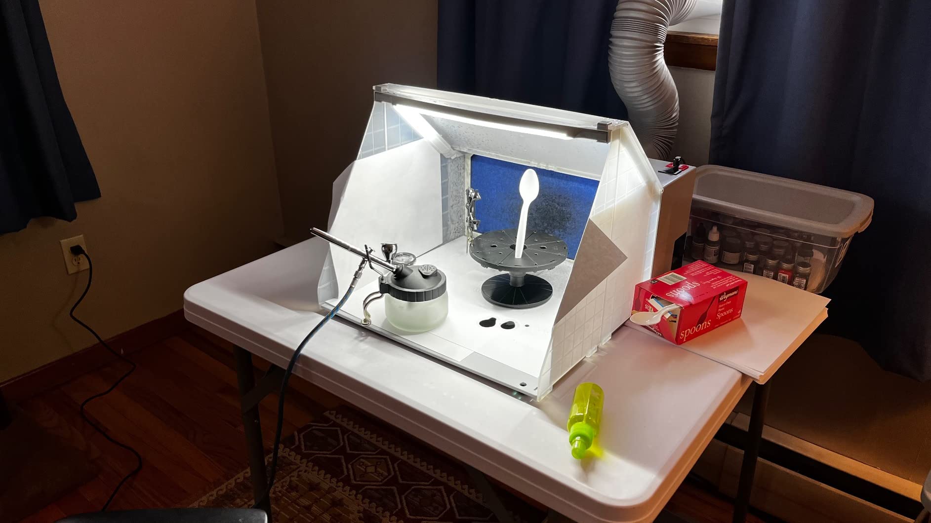Anesty Airbrush Spray Booth with Two Modes: LED Light Only or LED Light with Fan | Portable Paint Booth with Turntable, Hose and Replacement Filter for Model Painting ASPB01 customer photo 1