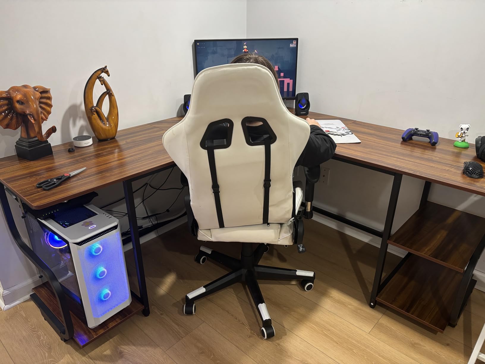L Shaped Desk with Shelves,64.84