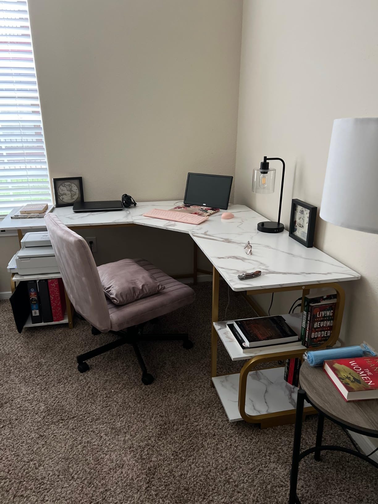 L Shaped Desk with Shelves,64.84