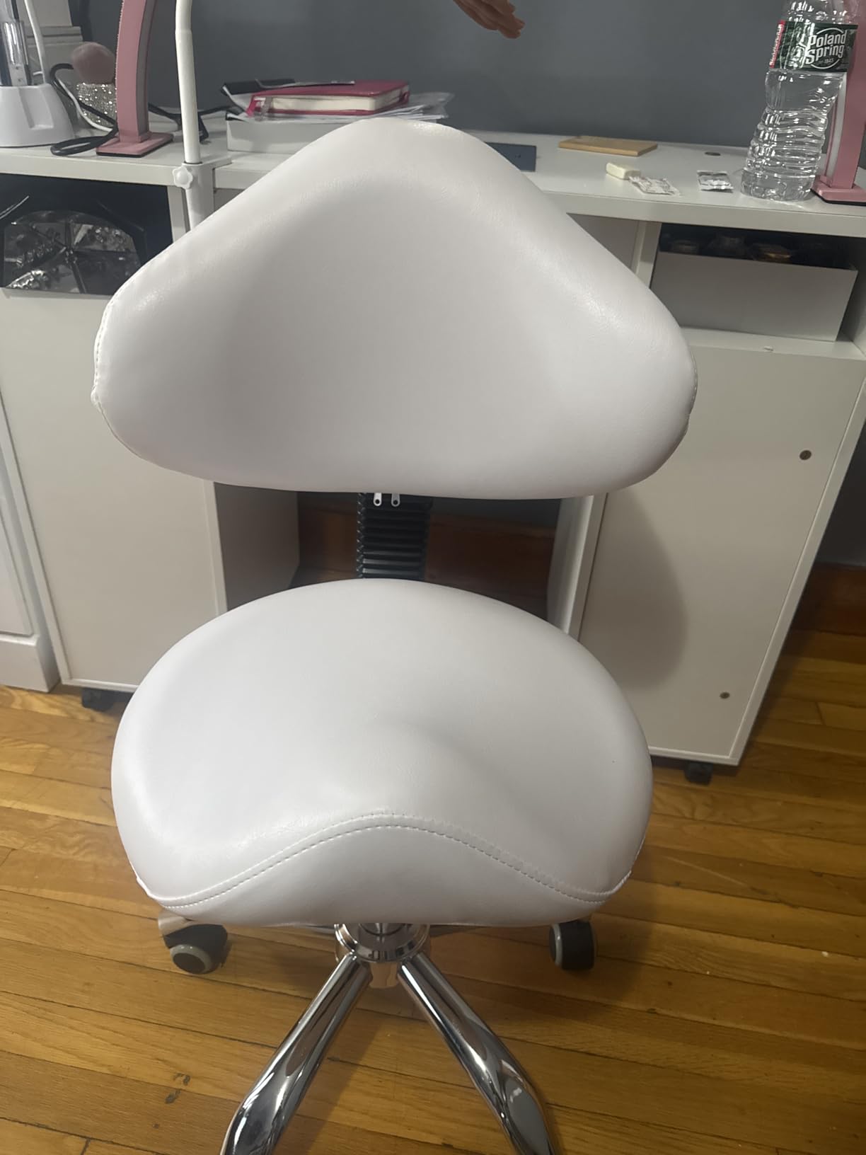 Saddle Stool Chair Rolling with Back Esthetician Chair for Nail Tech Dental Tattoo Artist Eyelash Hairdresser Hairstylist Medical Shop Ergonomic Stool Adjustable Hydraulic White customer photo 2