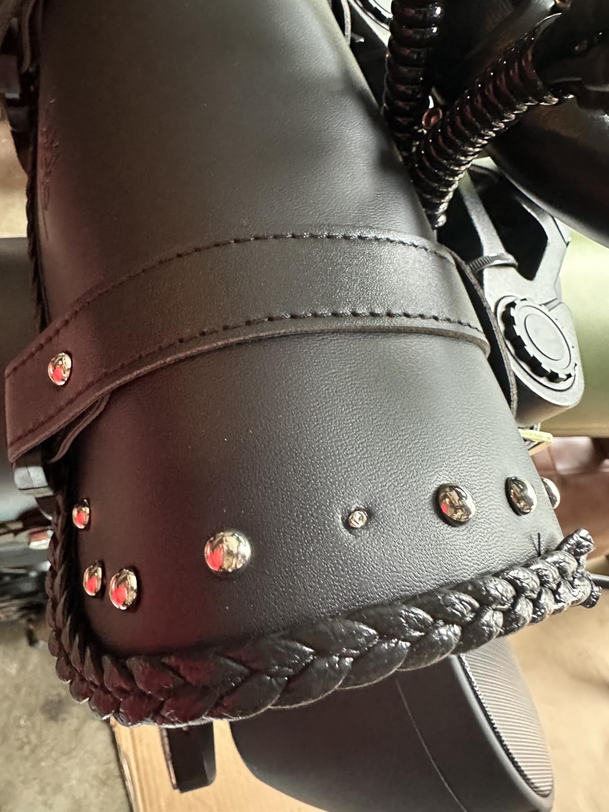 KEMIMOTO Motorcycle Tool Fork Bag PU Leather Universal | Saddlebag for Front Fork Handlebar Sissybar Storage Pouch Motorcycle Roll Bag (Black Classic Buckle) customer photo 1